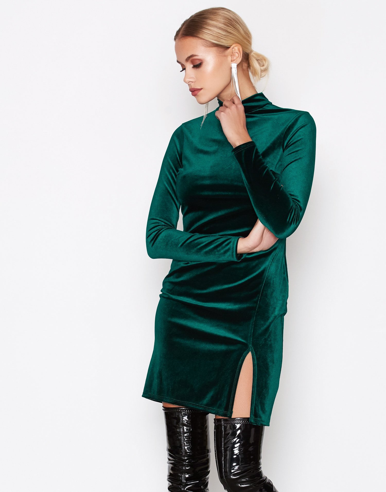 Thigh Slit Velvet Dress