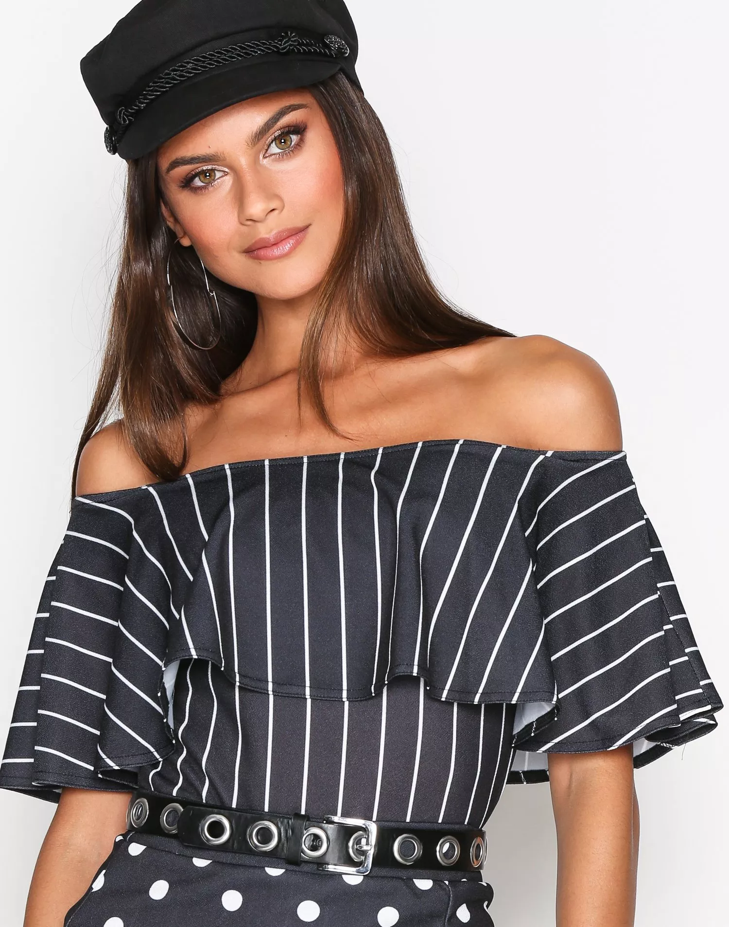 Buy Nelly Frill Print Body - Black/White | Nelly.com