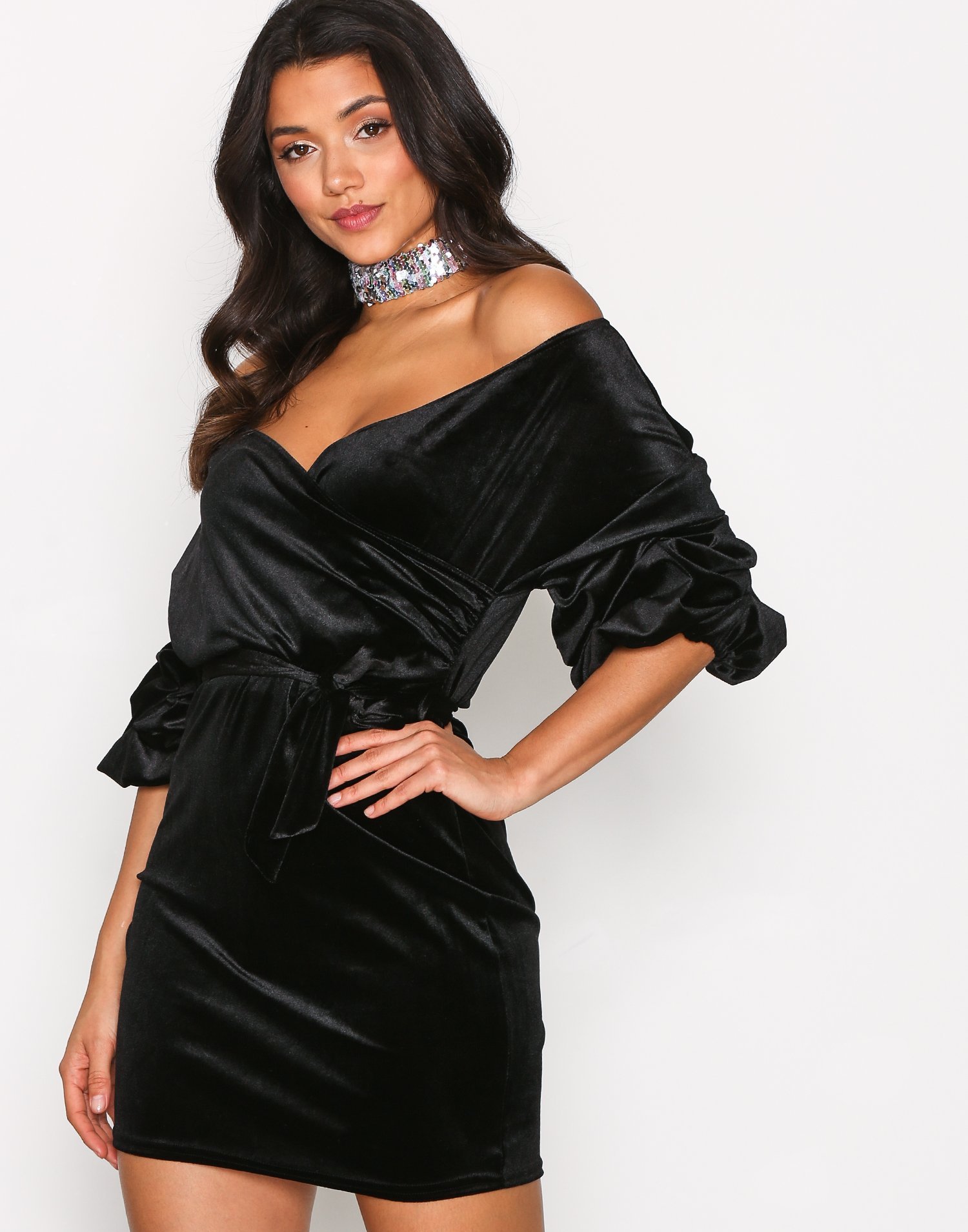 Puff Sleeve Velvet Dress