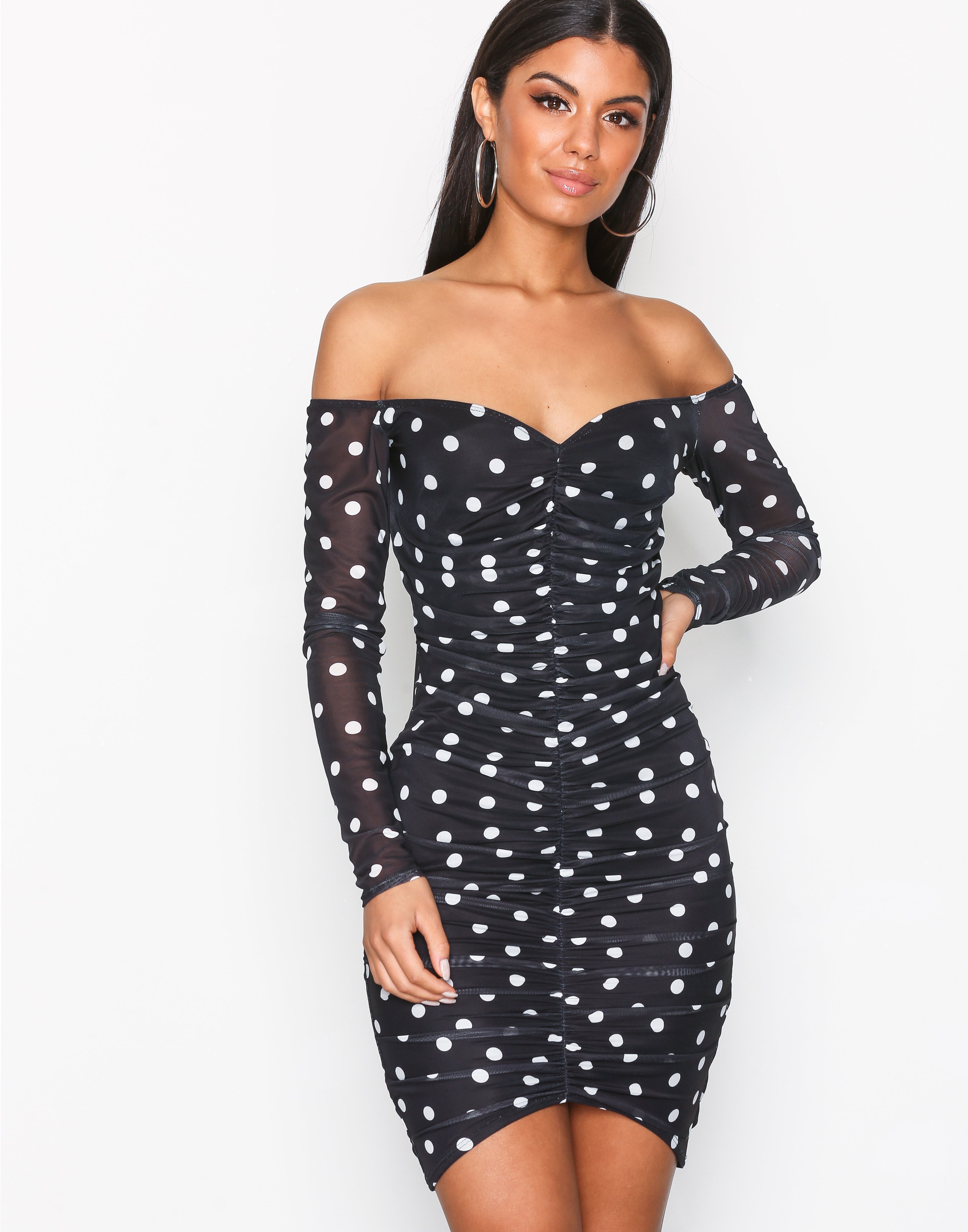 Ruched Mesh Print Dress