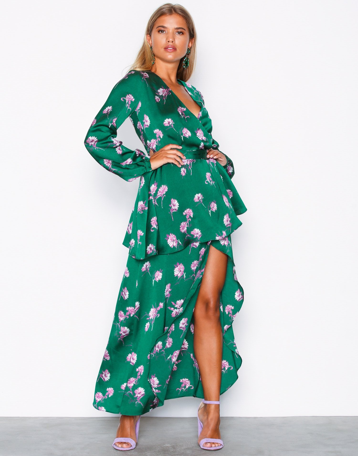 Wrap Waist Satin Dress