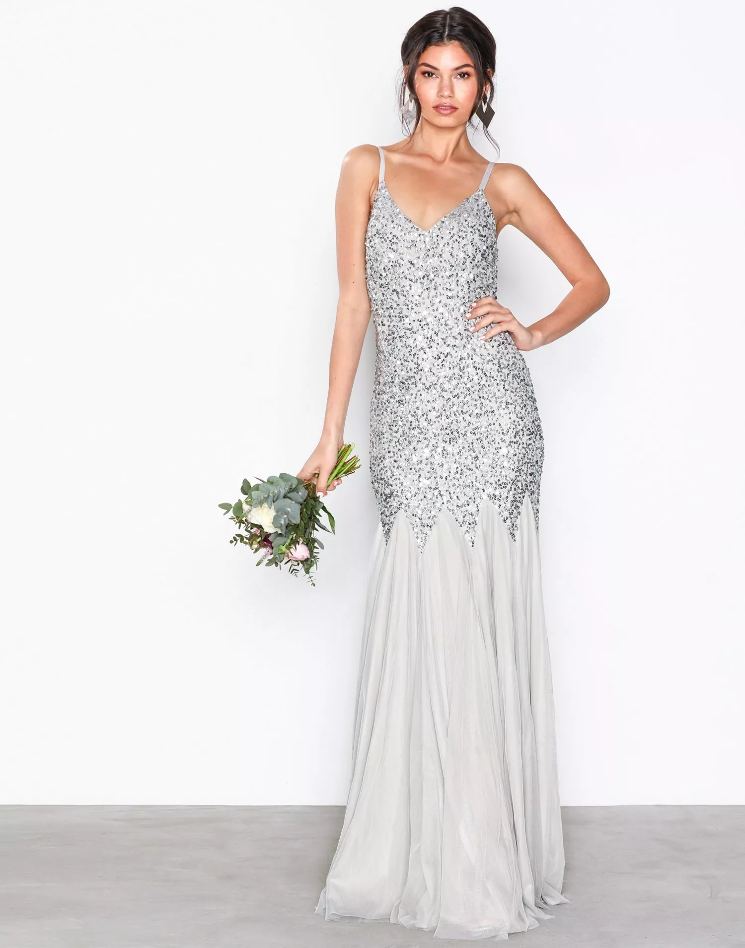 Maya fishtail 2025 maxi dress silver