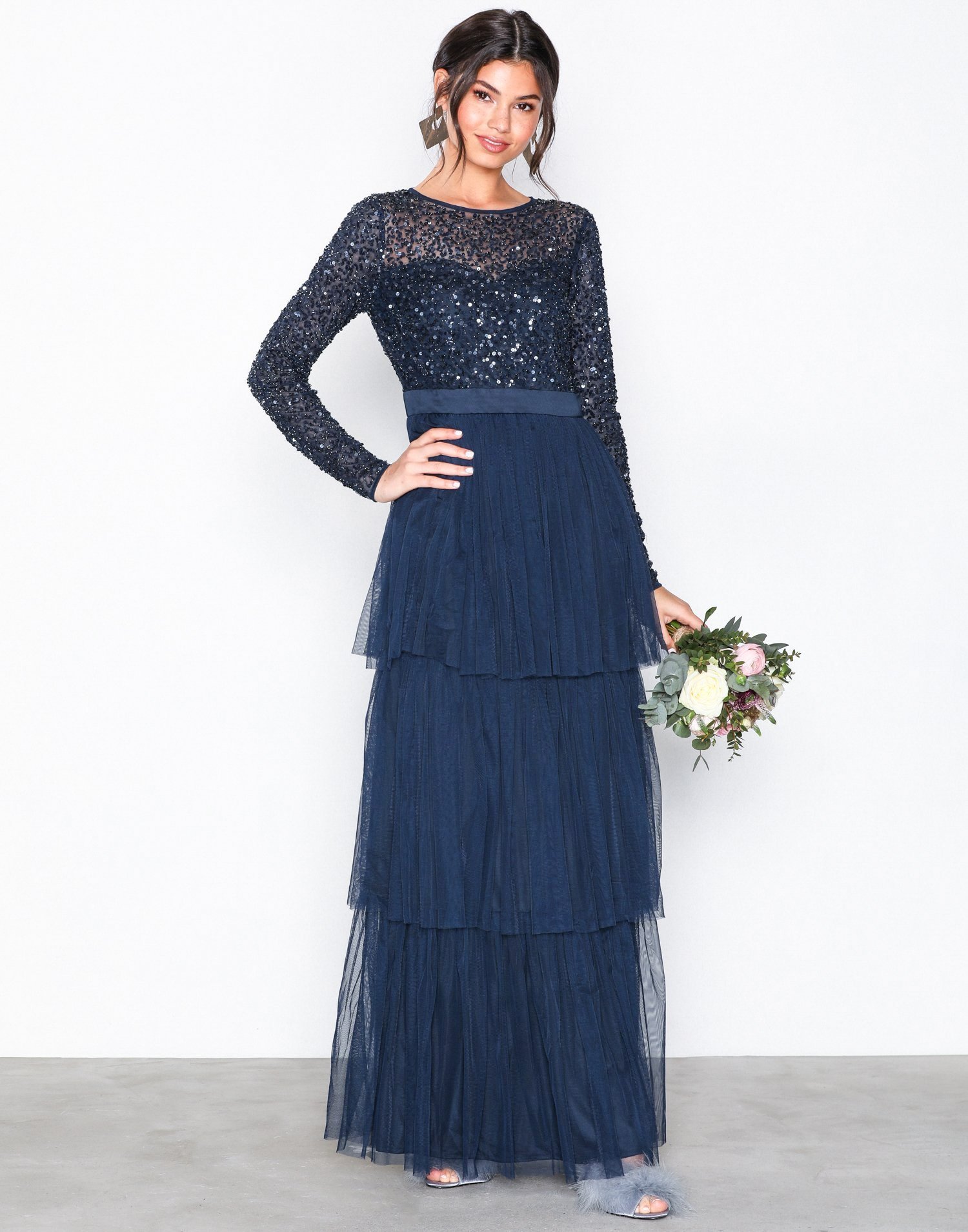 Delicate Sequin Tiered Maxi Dress