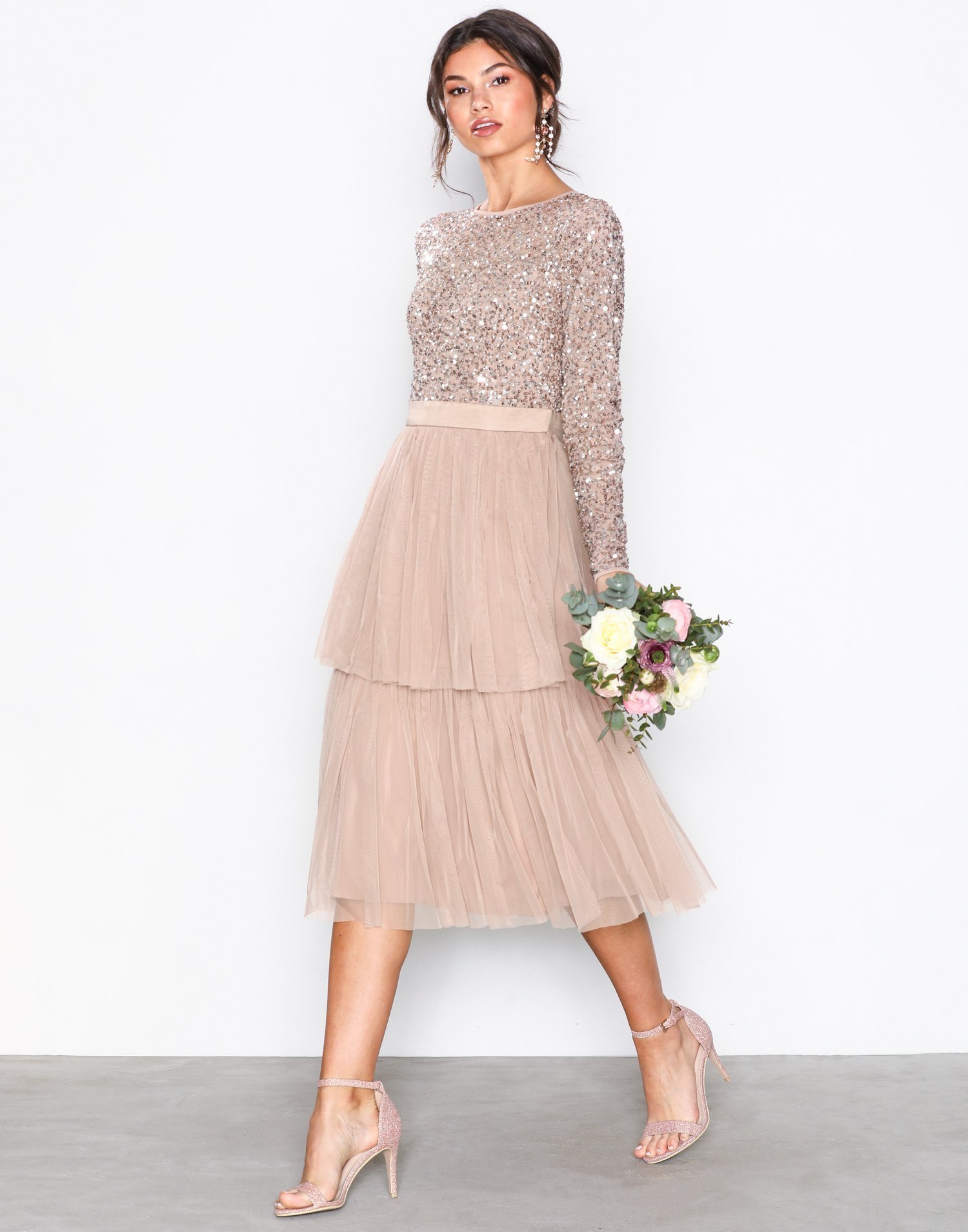 Delicate Sequin Tiered Midi Dress