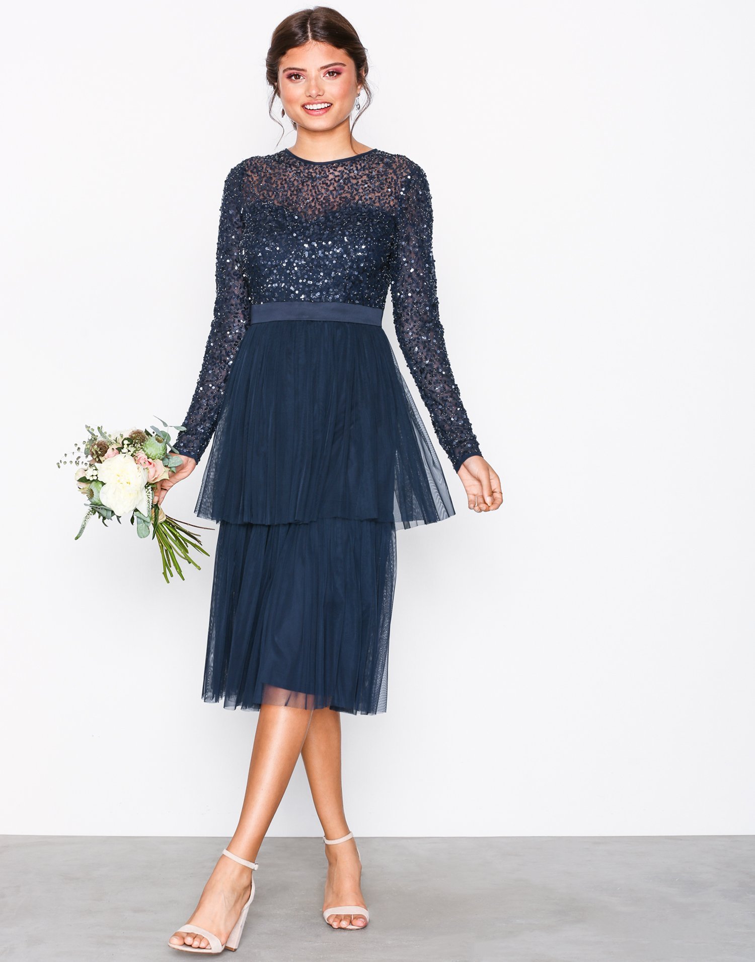 Delicate Sequin Tiered Midi Dress