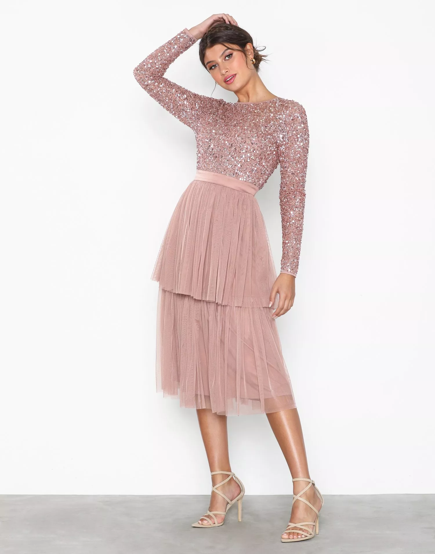 Delicate sequin on sale tiered midi dress
