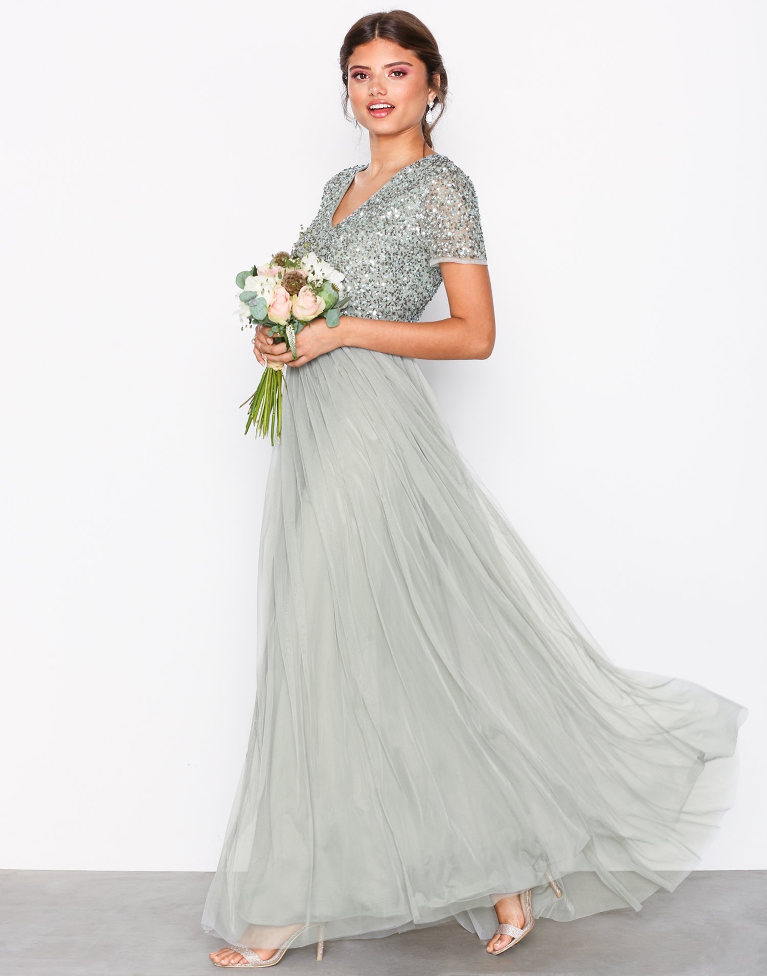 Cap Sleeve Tonal Sequin Maxi Dress