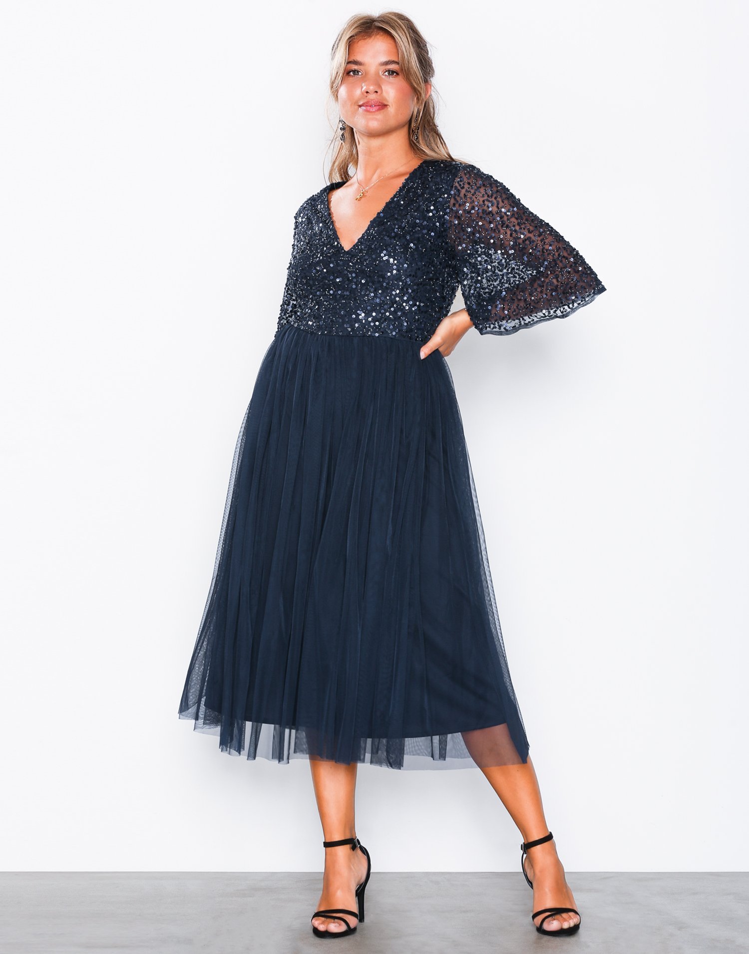 V-Neck Delicate Sequin Midi Dress