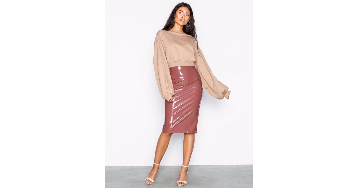 Pink vinyl shop midi skirt