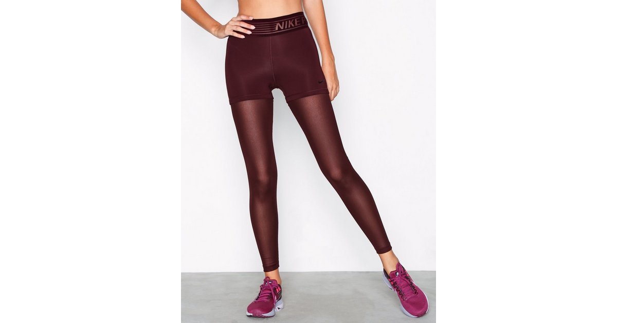 Nike Pro Training Deluxe Mesh Leggings In Burgundy