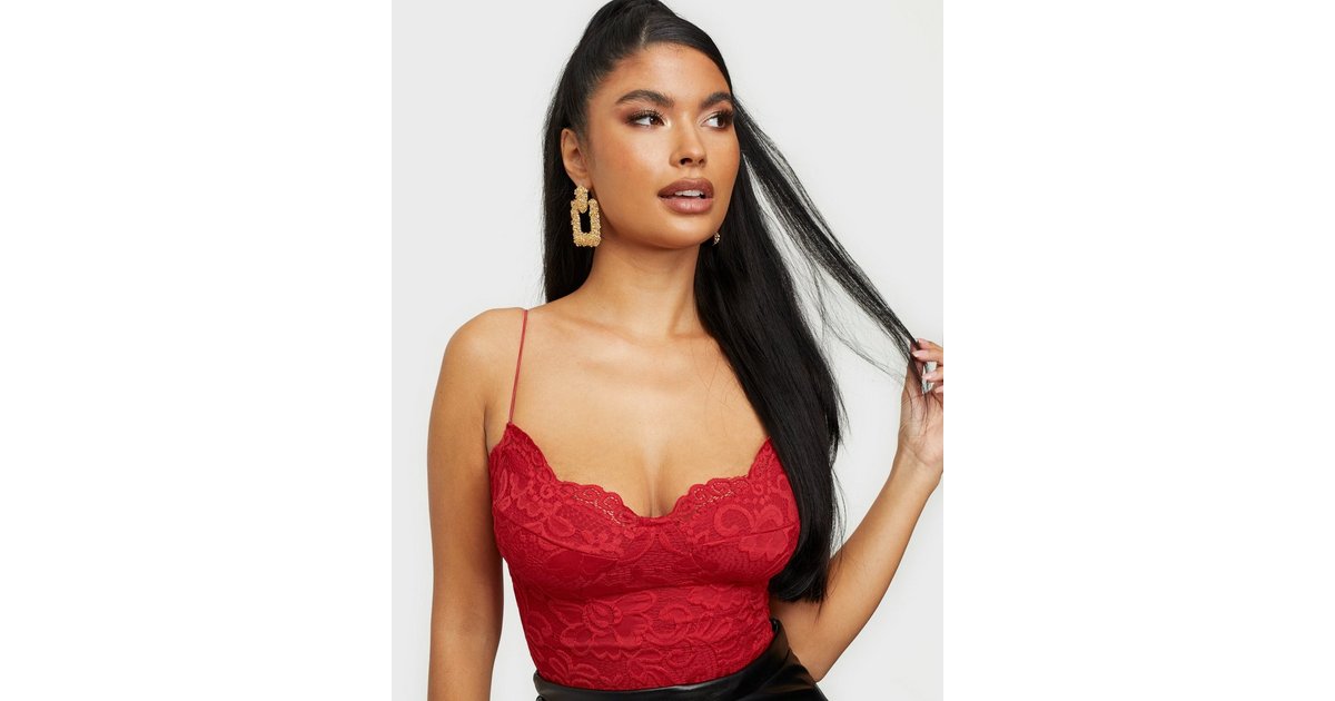 Buy Nelly Lace Strap Bodysuit Red