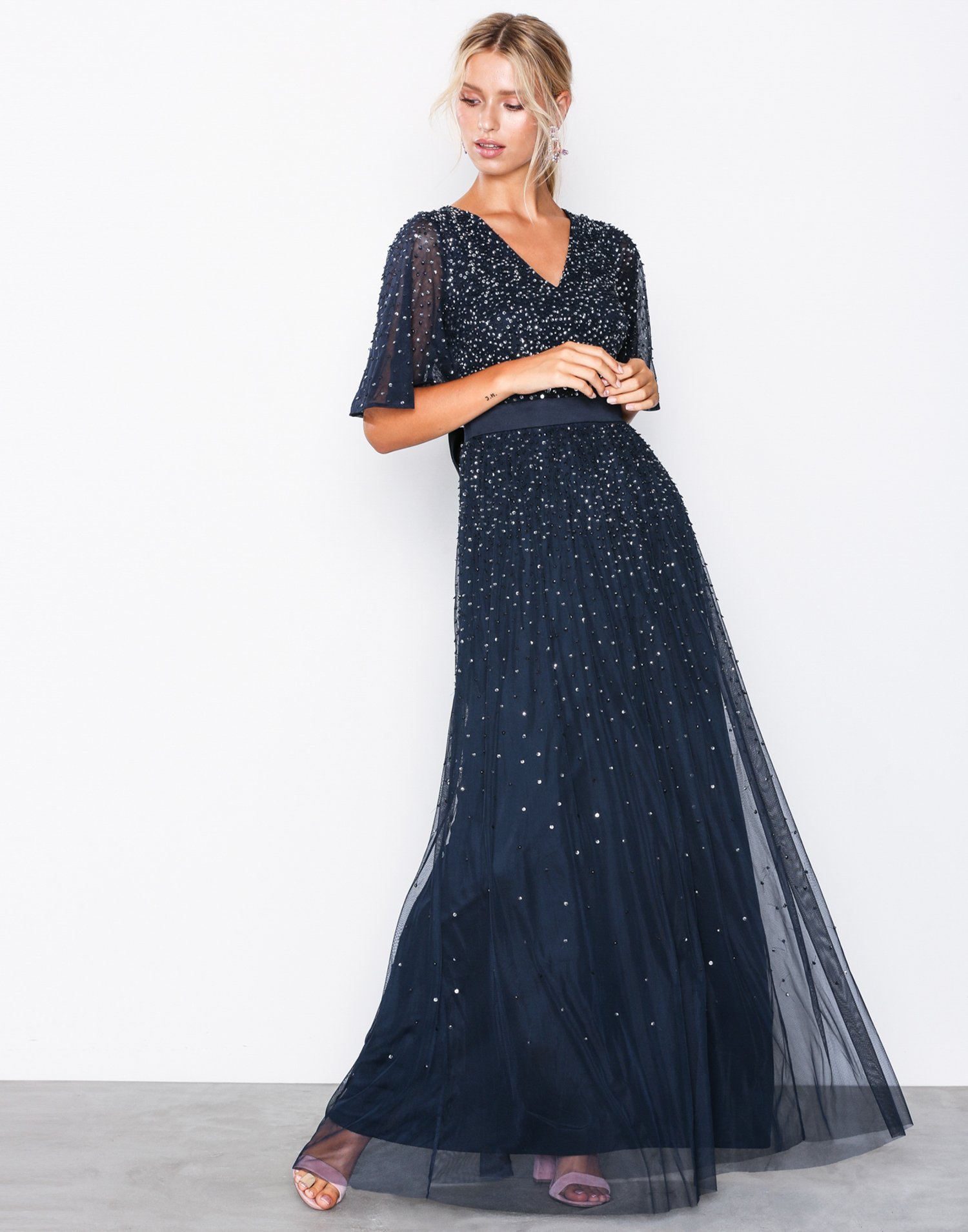 maya scattered sequin maxi dress