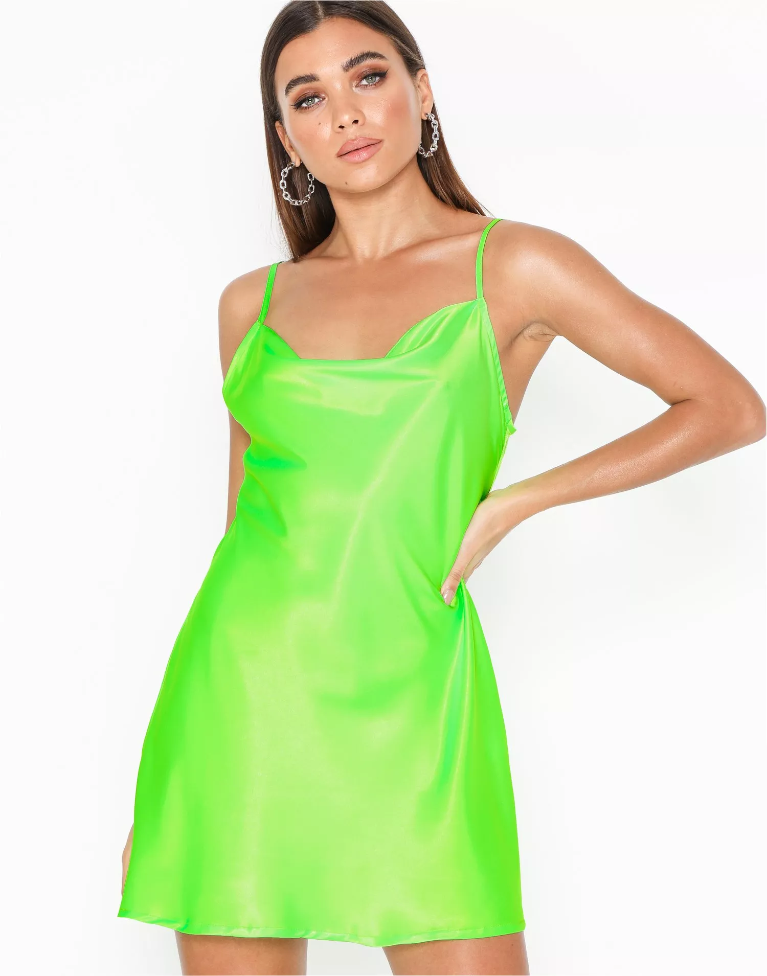 Satin neon green clearance dress