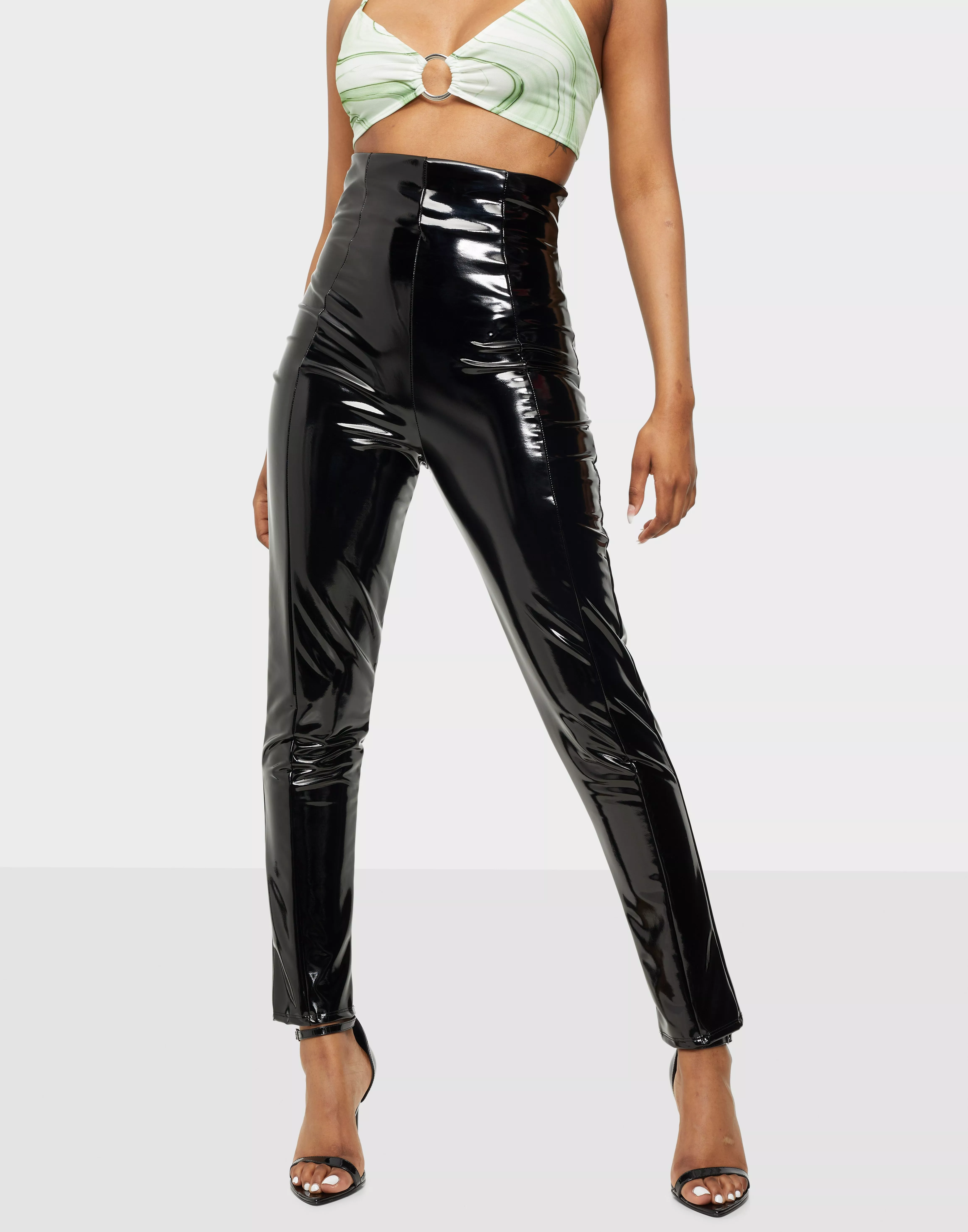 Black vinyl outlet high waisted trousers