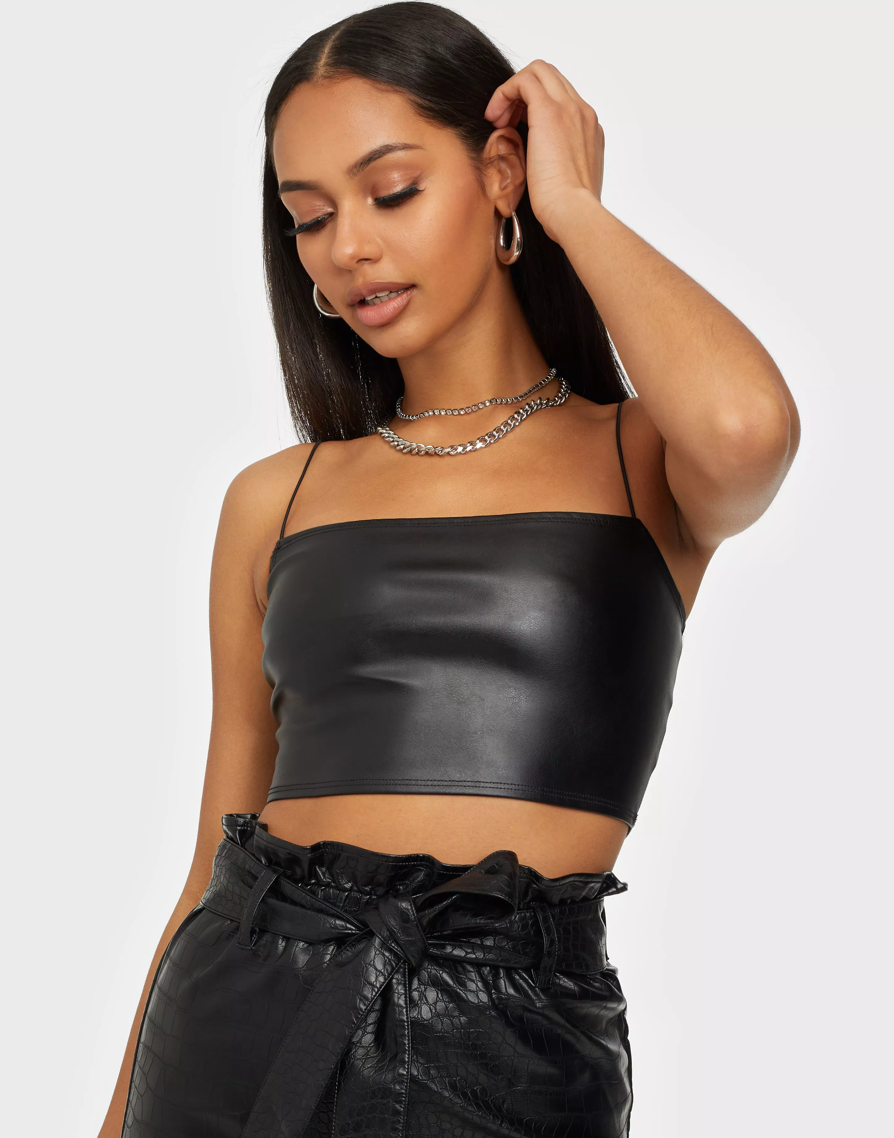 Buy Nelly Leather Look Halter Top - Black