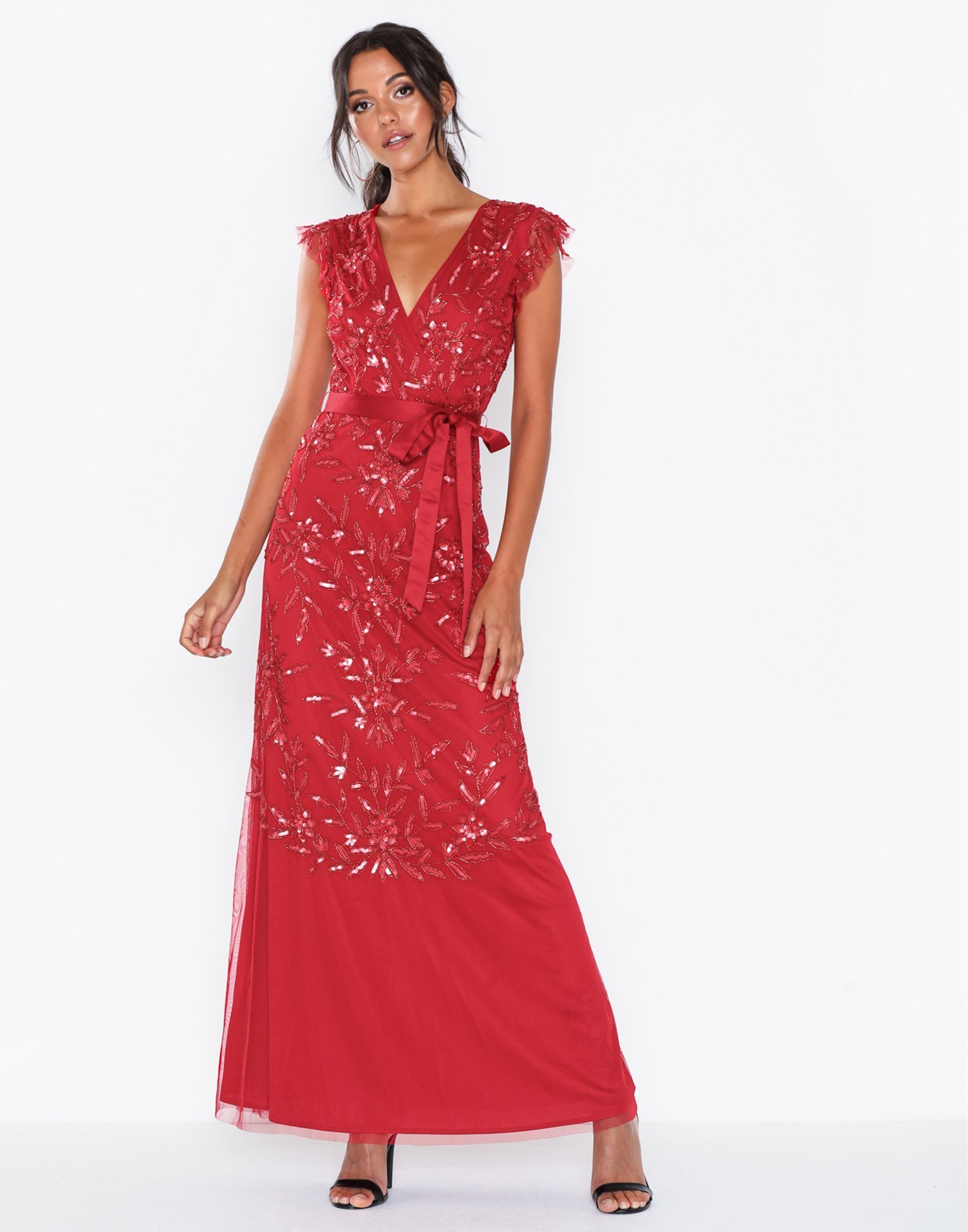 maya sequin cami godet fishtail maxi dress