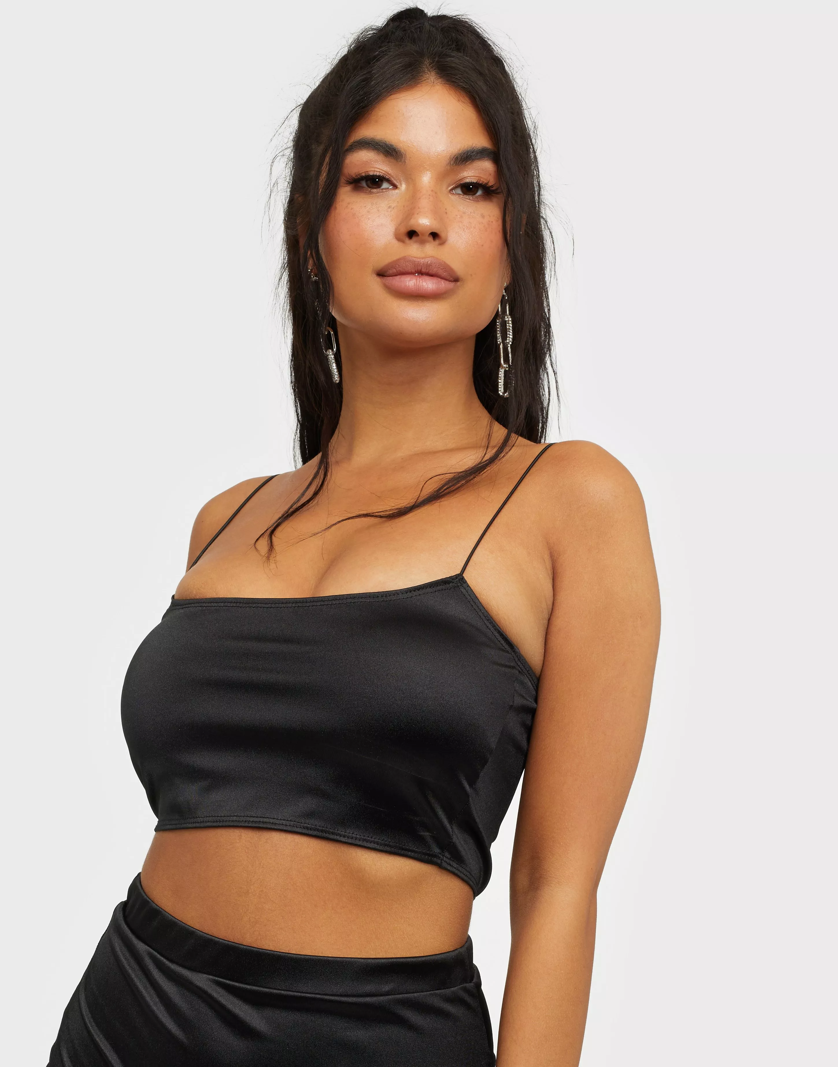 Black satin best sale crop top