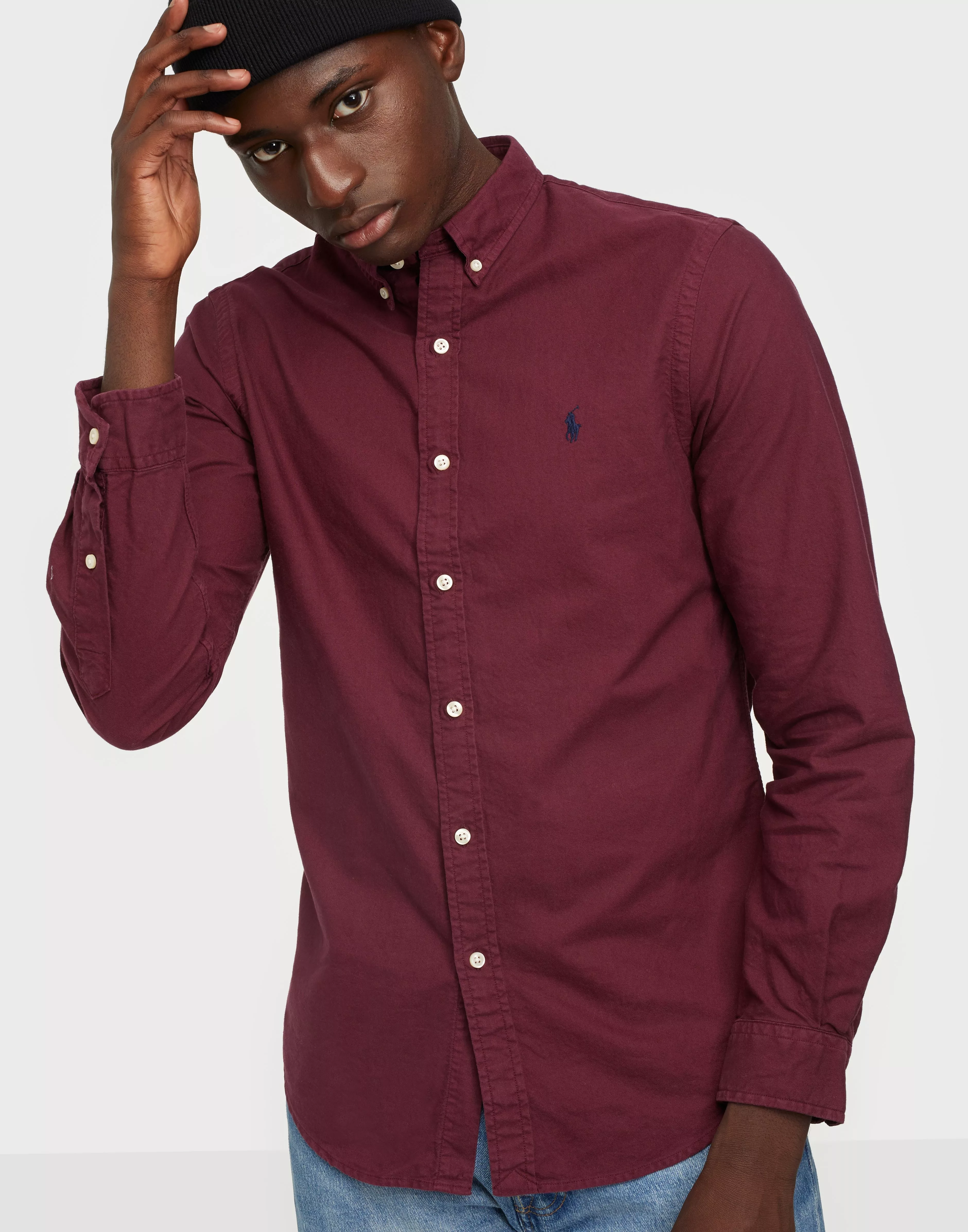 burgundy polo button down