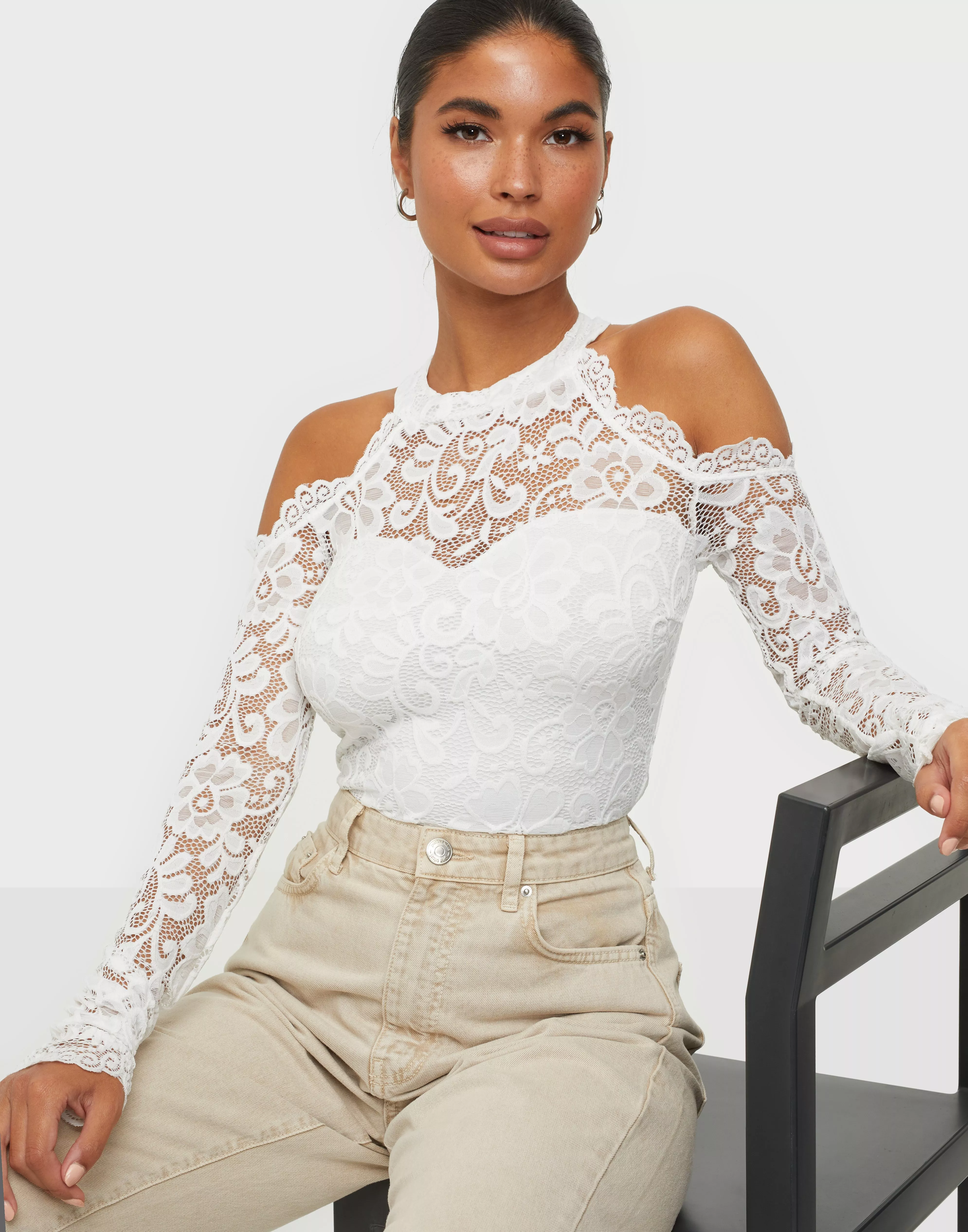 Lipsy Lace Cold Shoulder Top in White