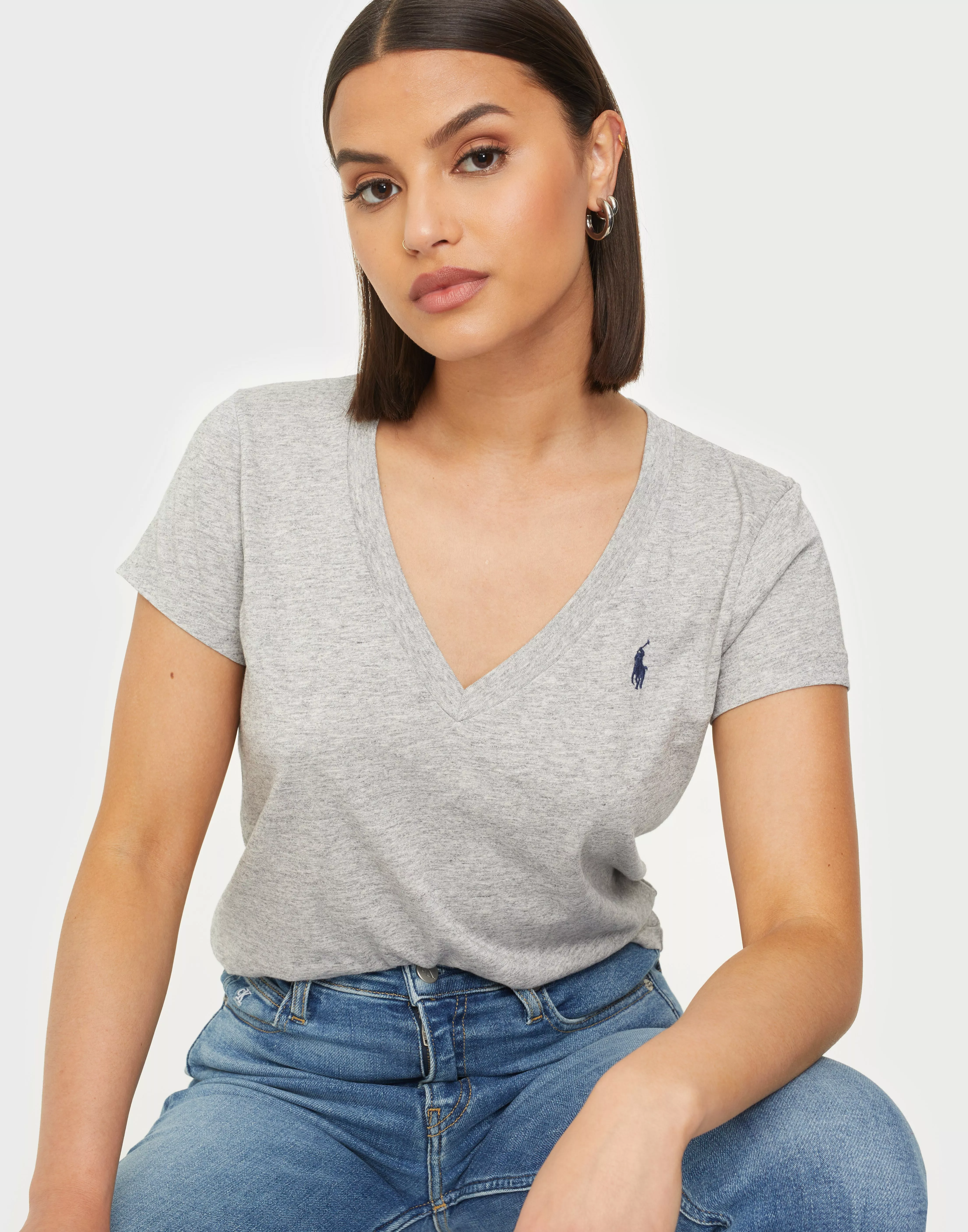 Stretch Jersey Knit V-Neck Top