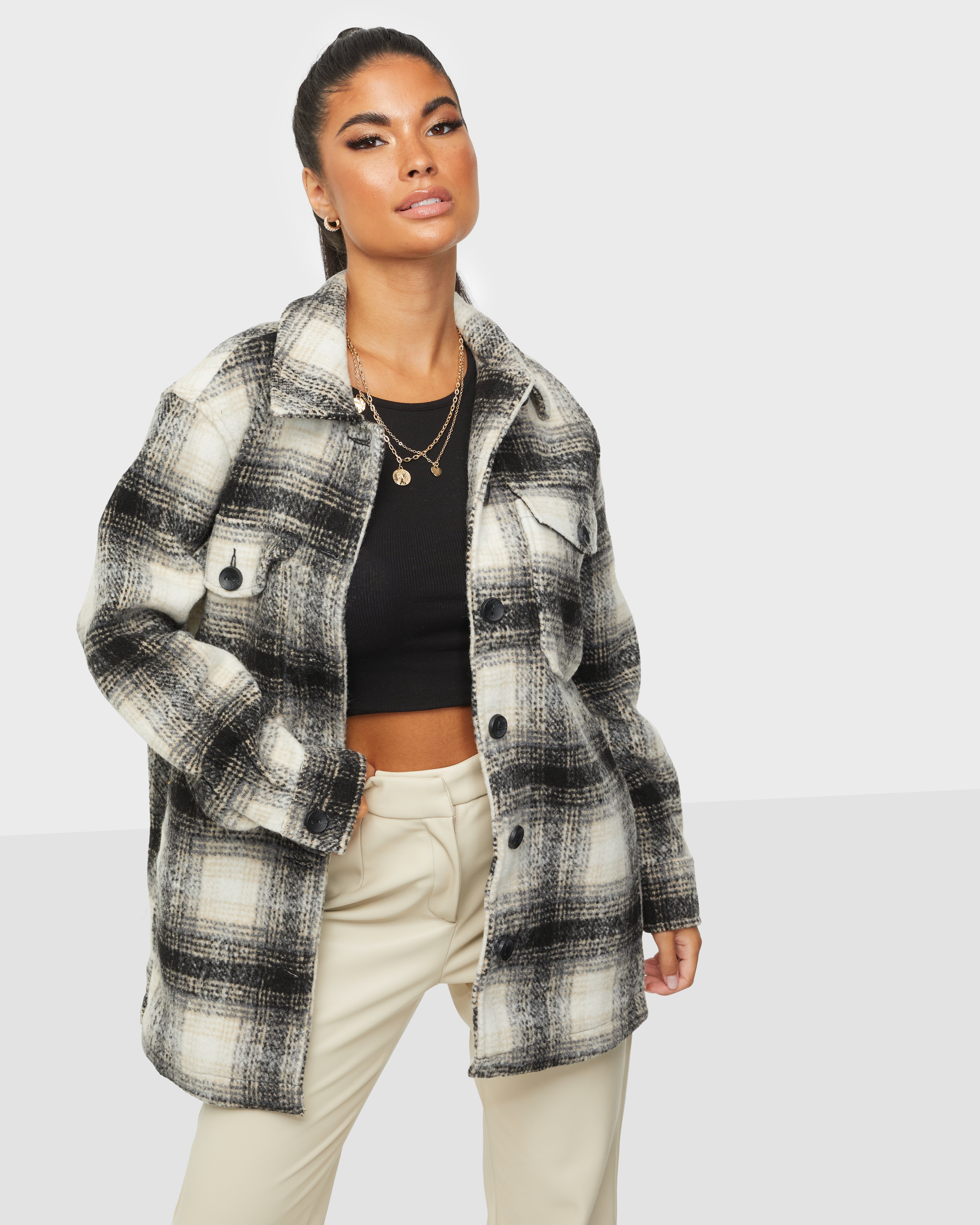 shacket checked womens