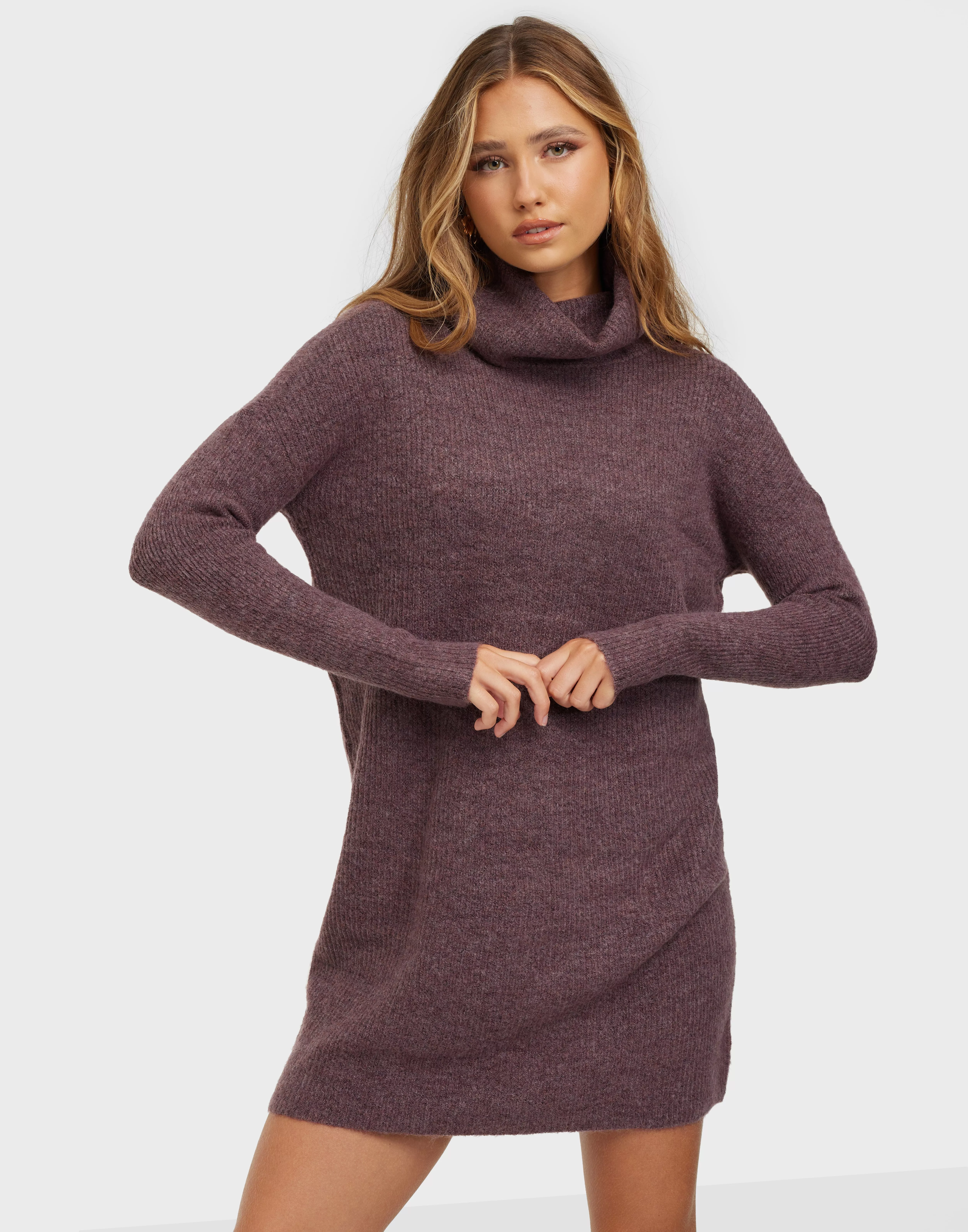 Buy Only ONLJANA L/S COWLNCK DRESS WOOL KNT - Rose Brown W. Melange