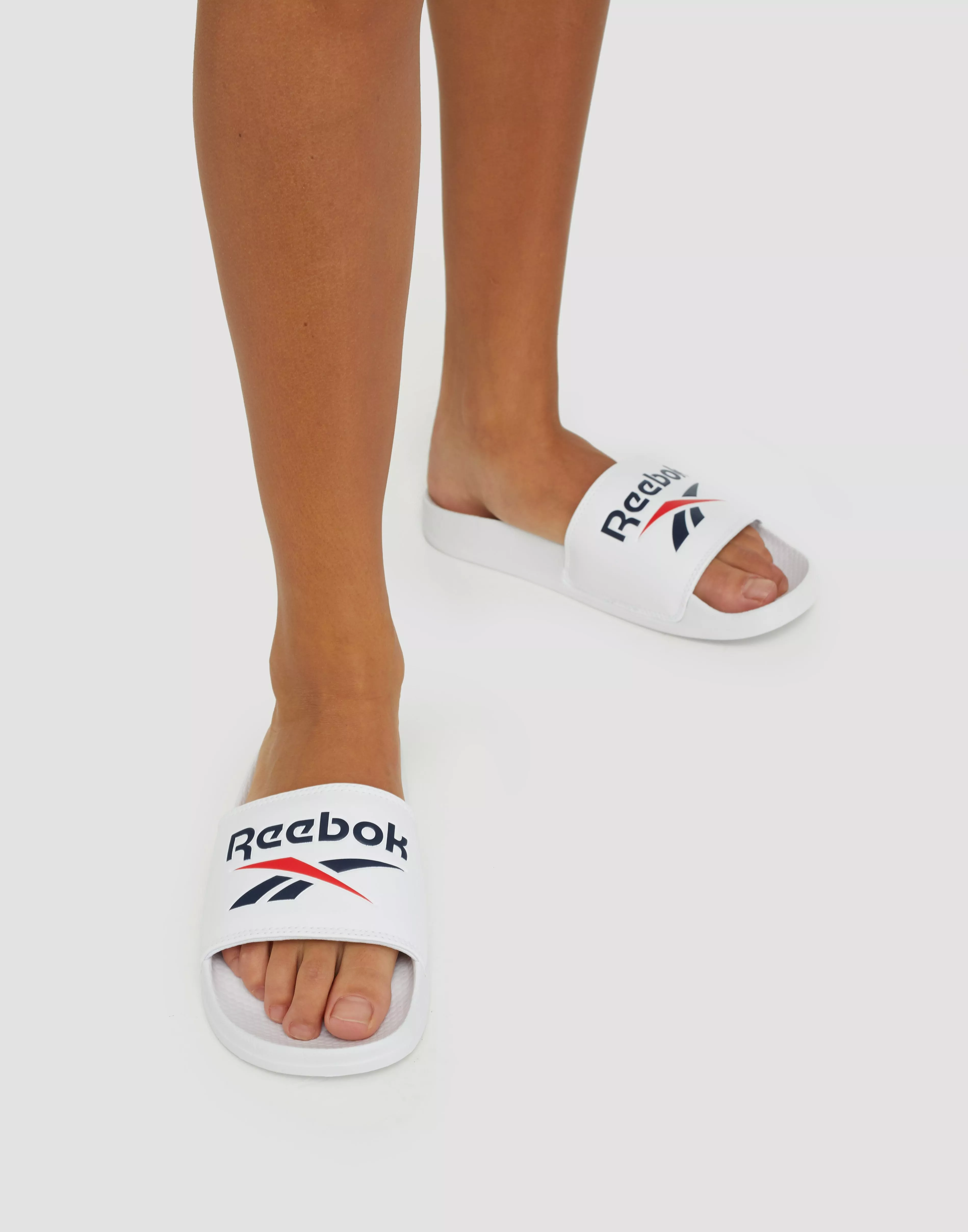 White cheap reebok slides