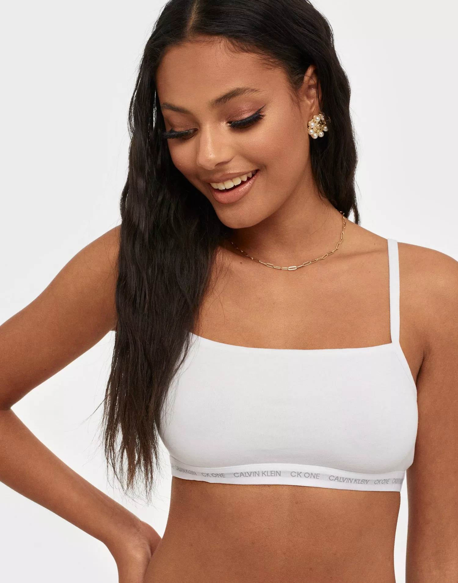 Calvin Klein Form To Body Unlined Bralette With Tonal Logo In
