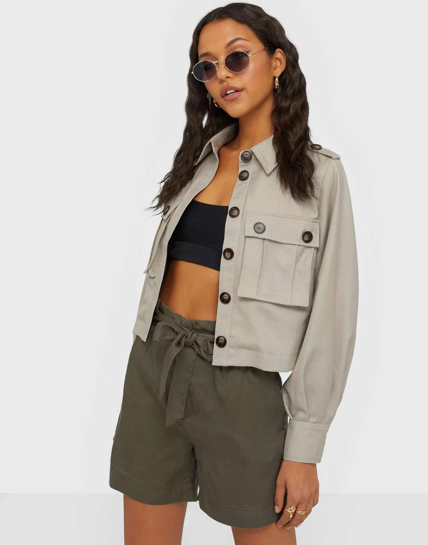 Eldora Olive Green Cropped Utility Jacket