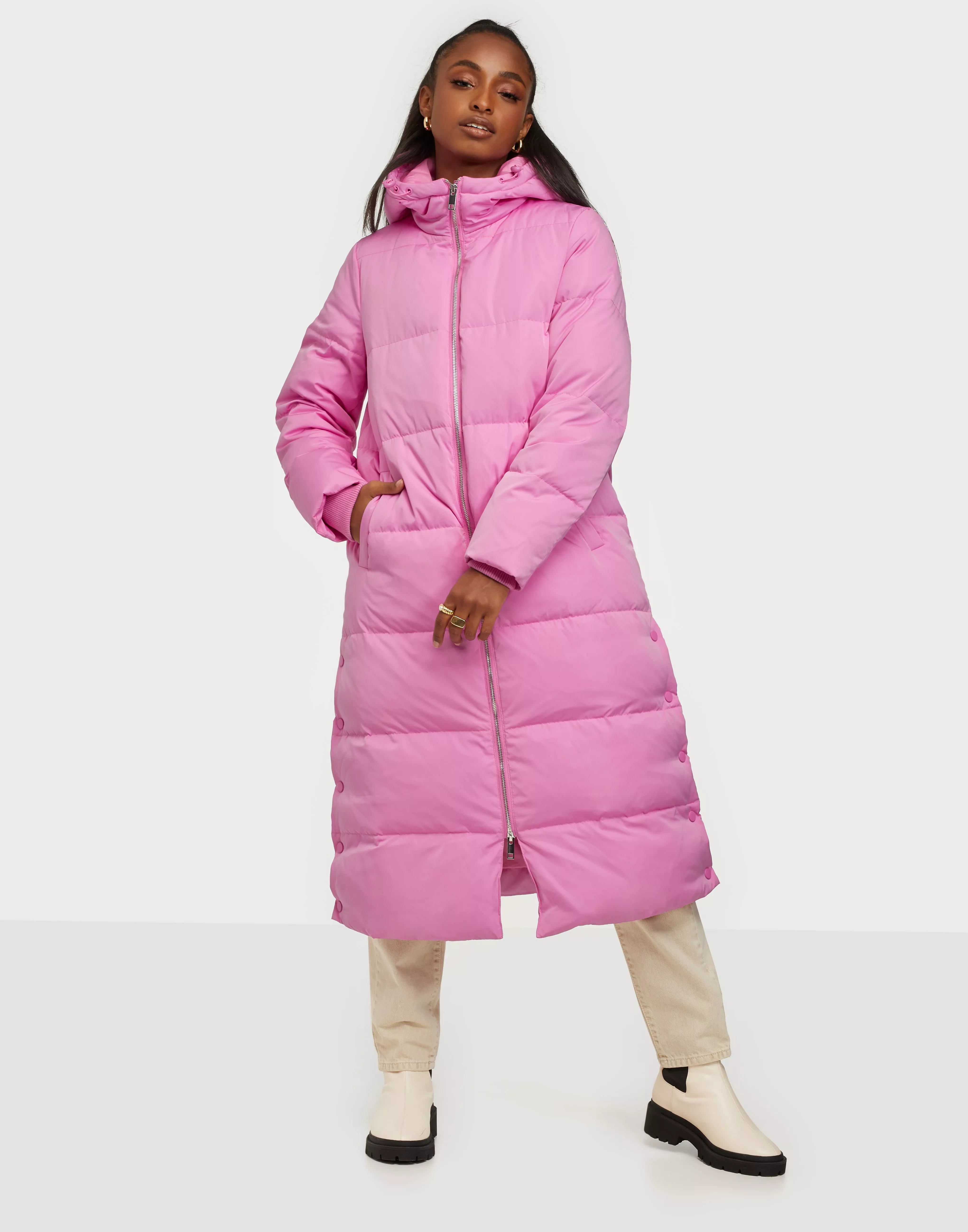 Long pink puffer on sale jacket