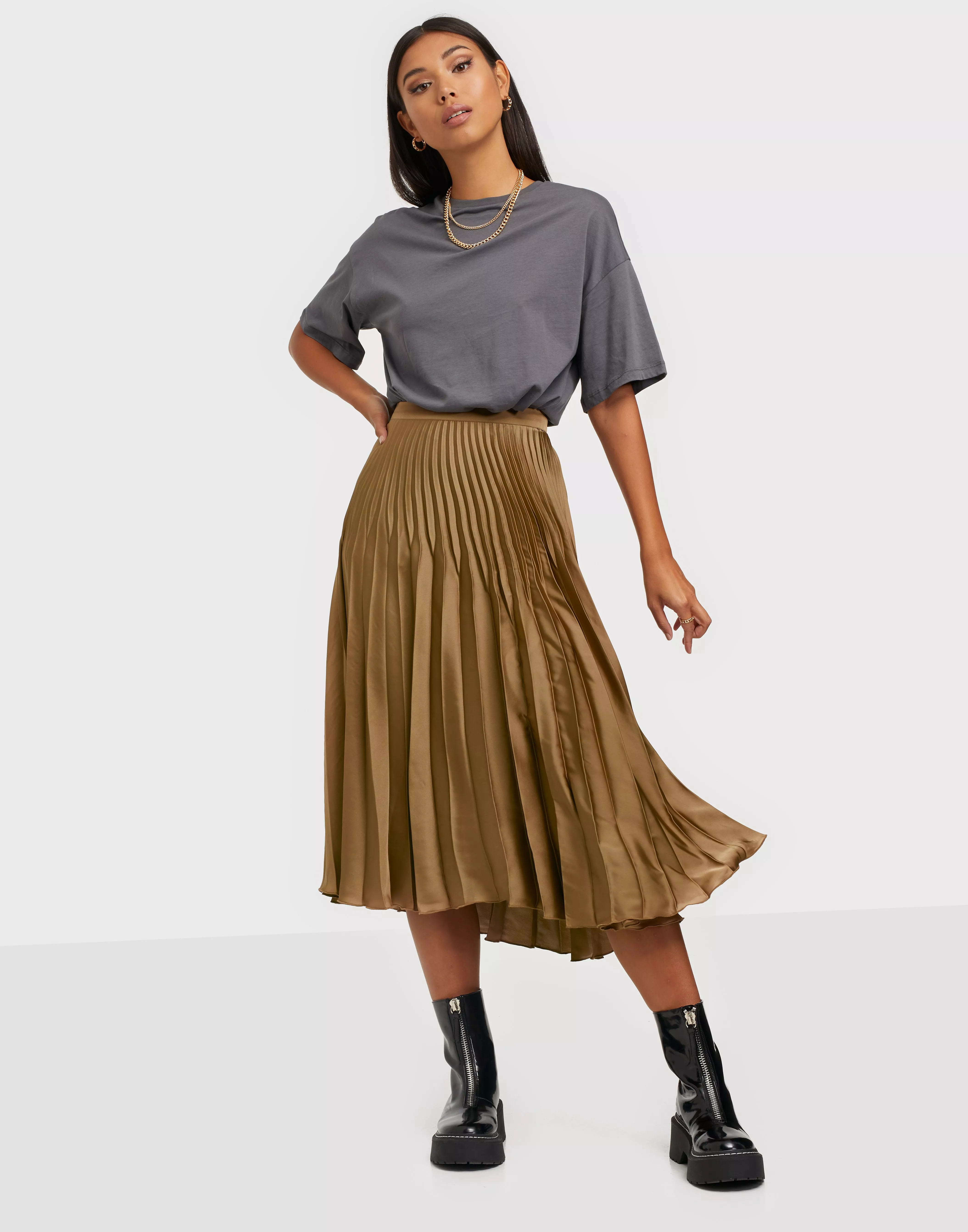 Warehouse ink spot hotsell pleated midi skirt khaki