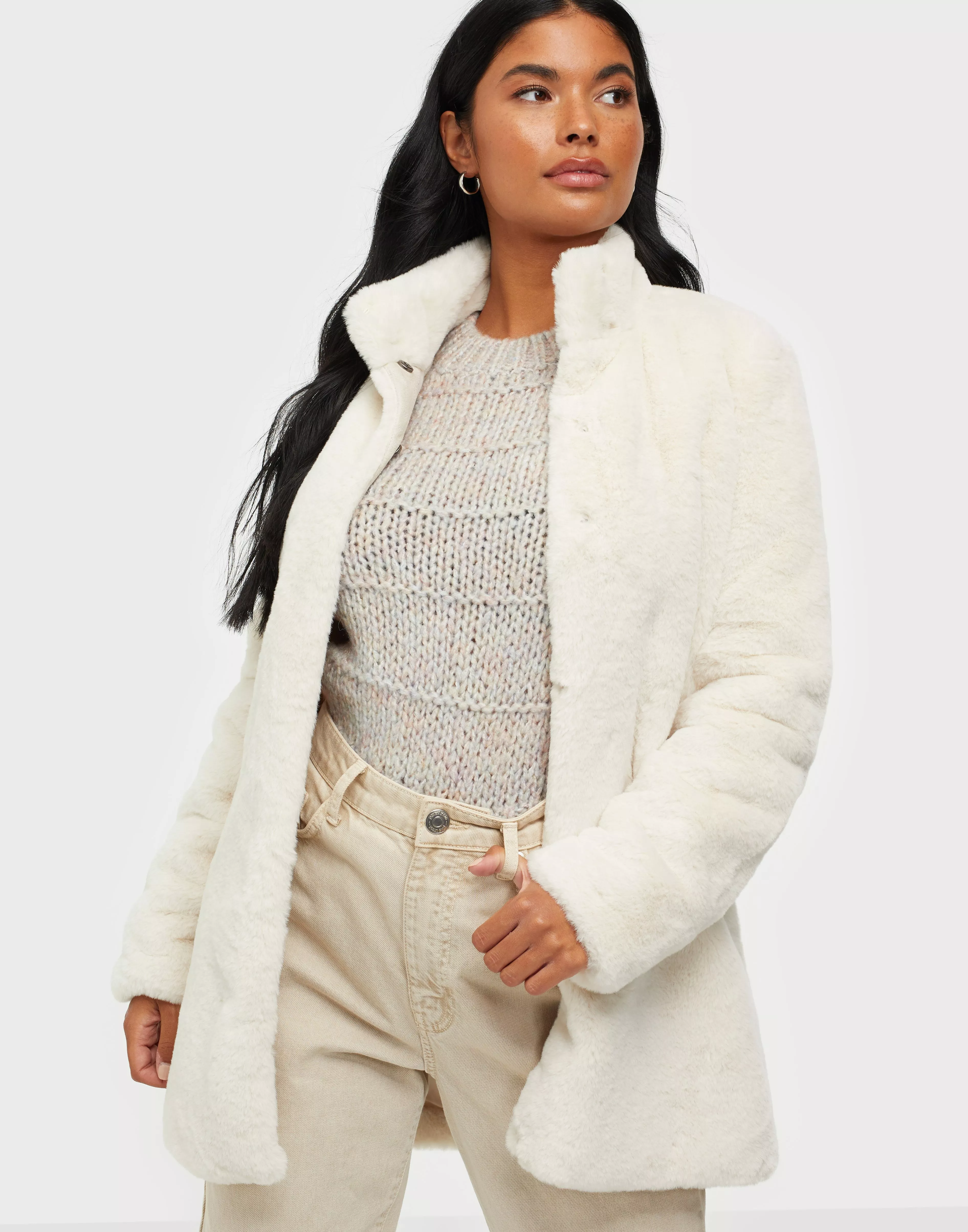 Køb Vero Moda 3/4 FAUX FUR JACKET COL Birch | Nelly.com