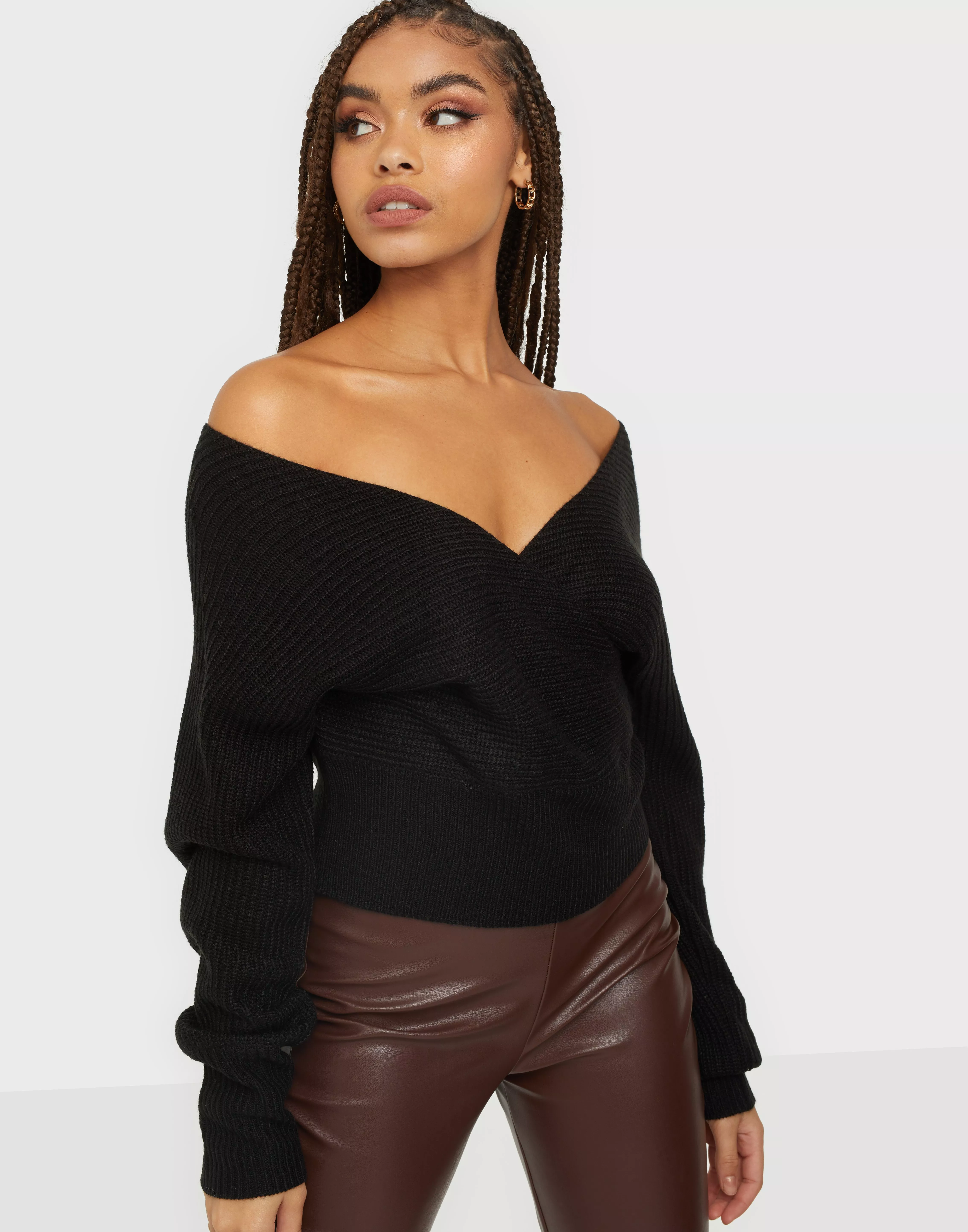 Buy Nelly Off Shoulder Wrap Sweater Black Nelly