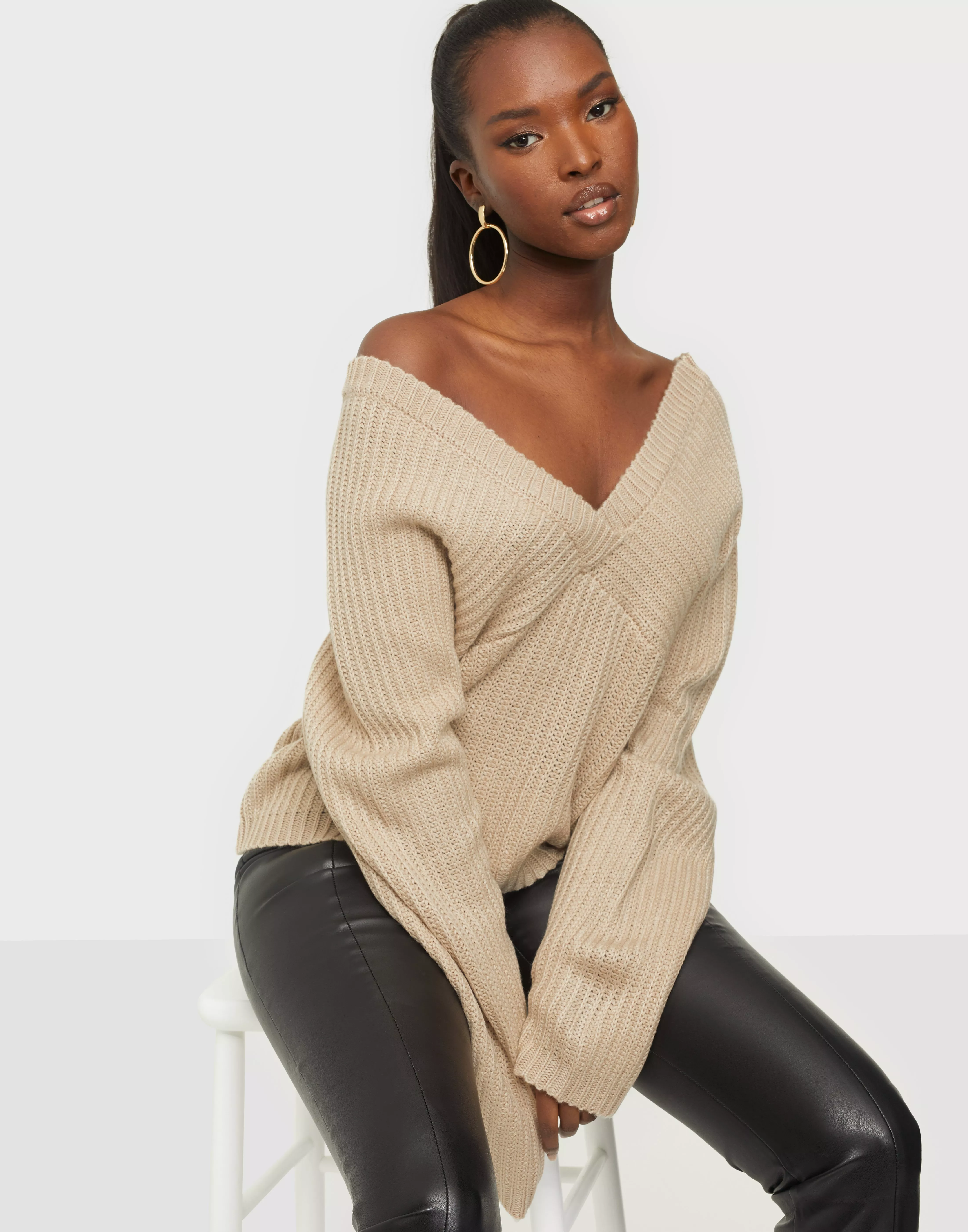 V neck 2025 sweater off shoulder