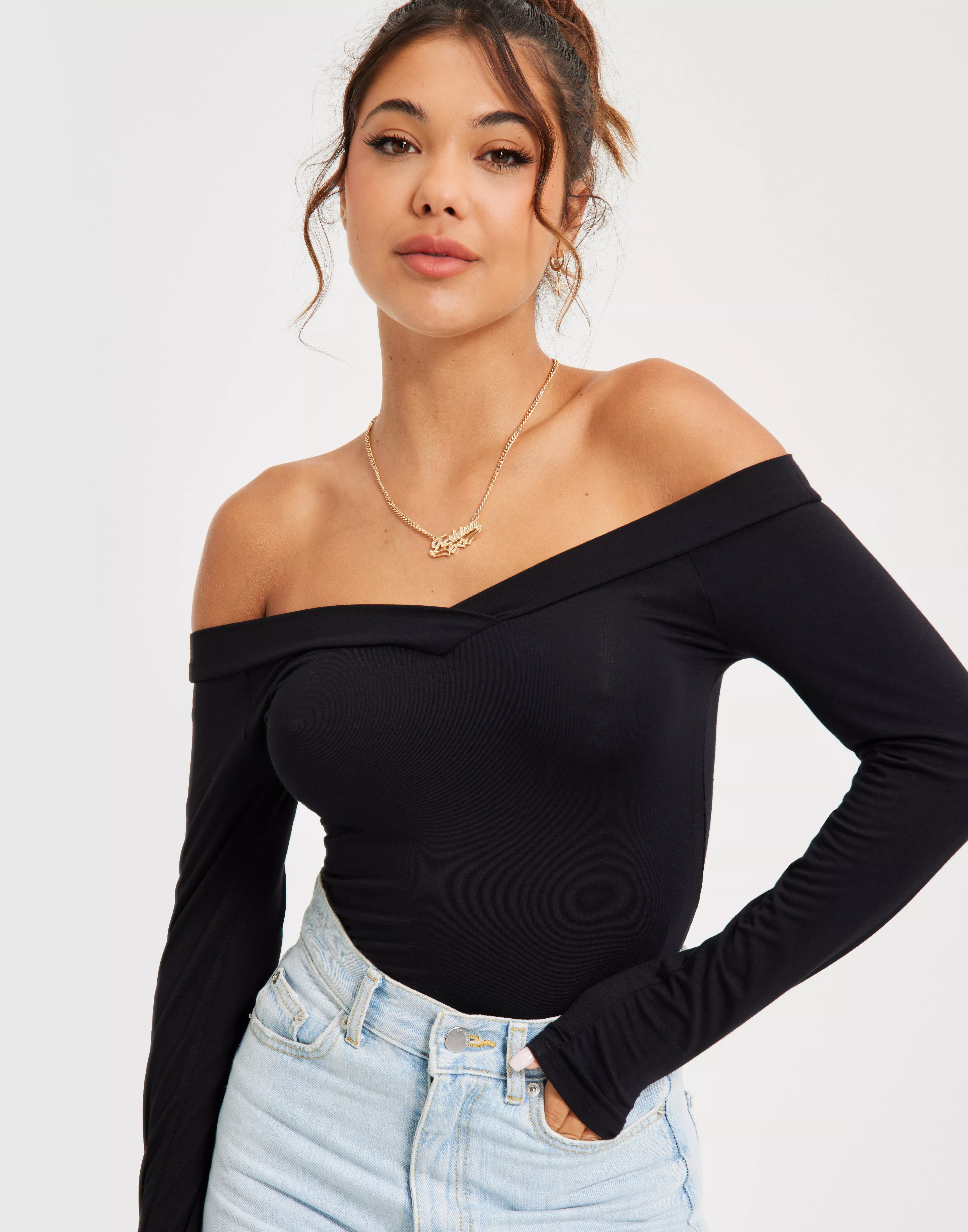 PCMALIVA LS OFF SHOULDER V-NECK TOP