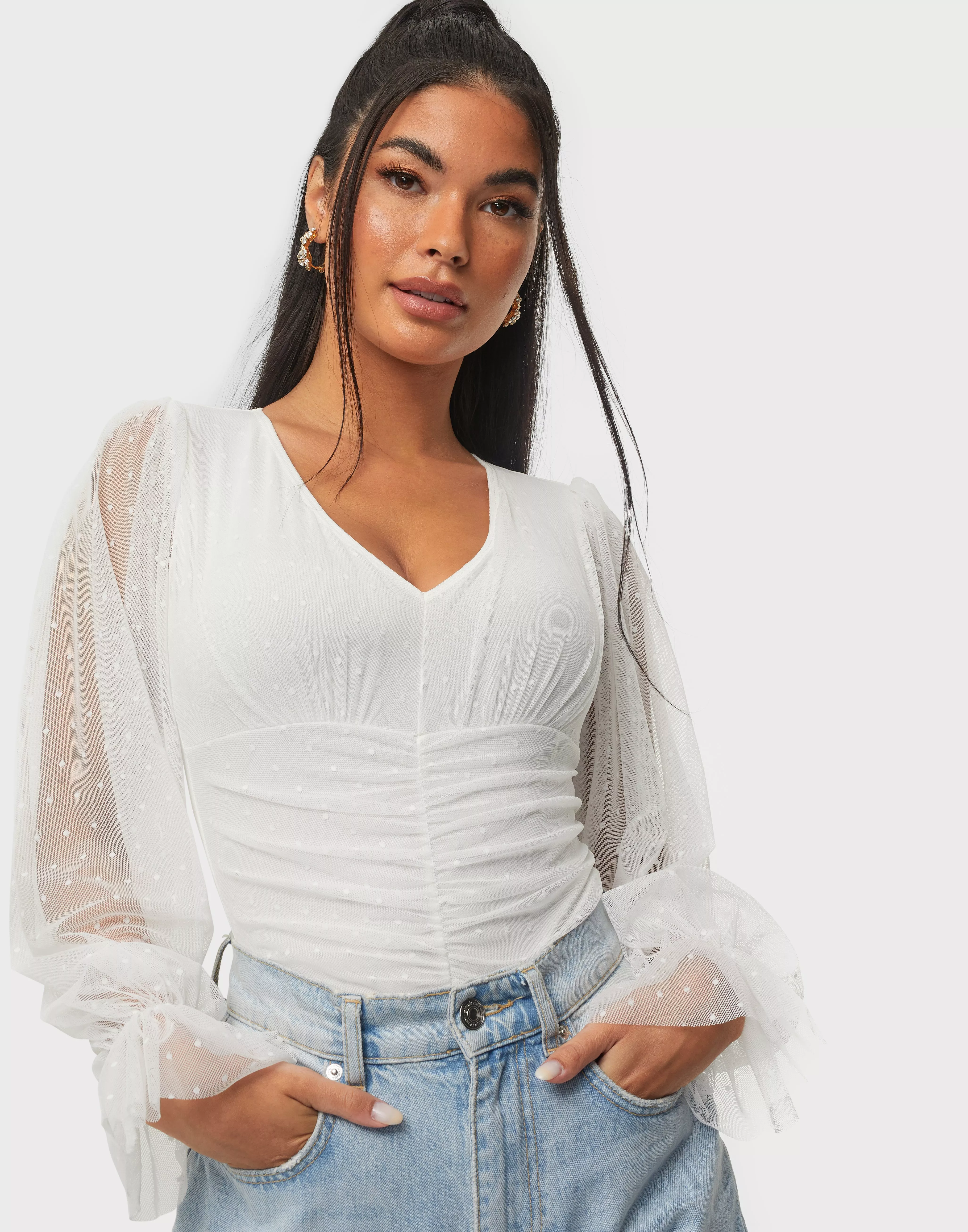 Buy Nelly Sheer Sleeve Body - White | Nelly.com
