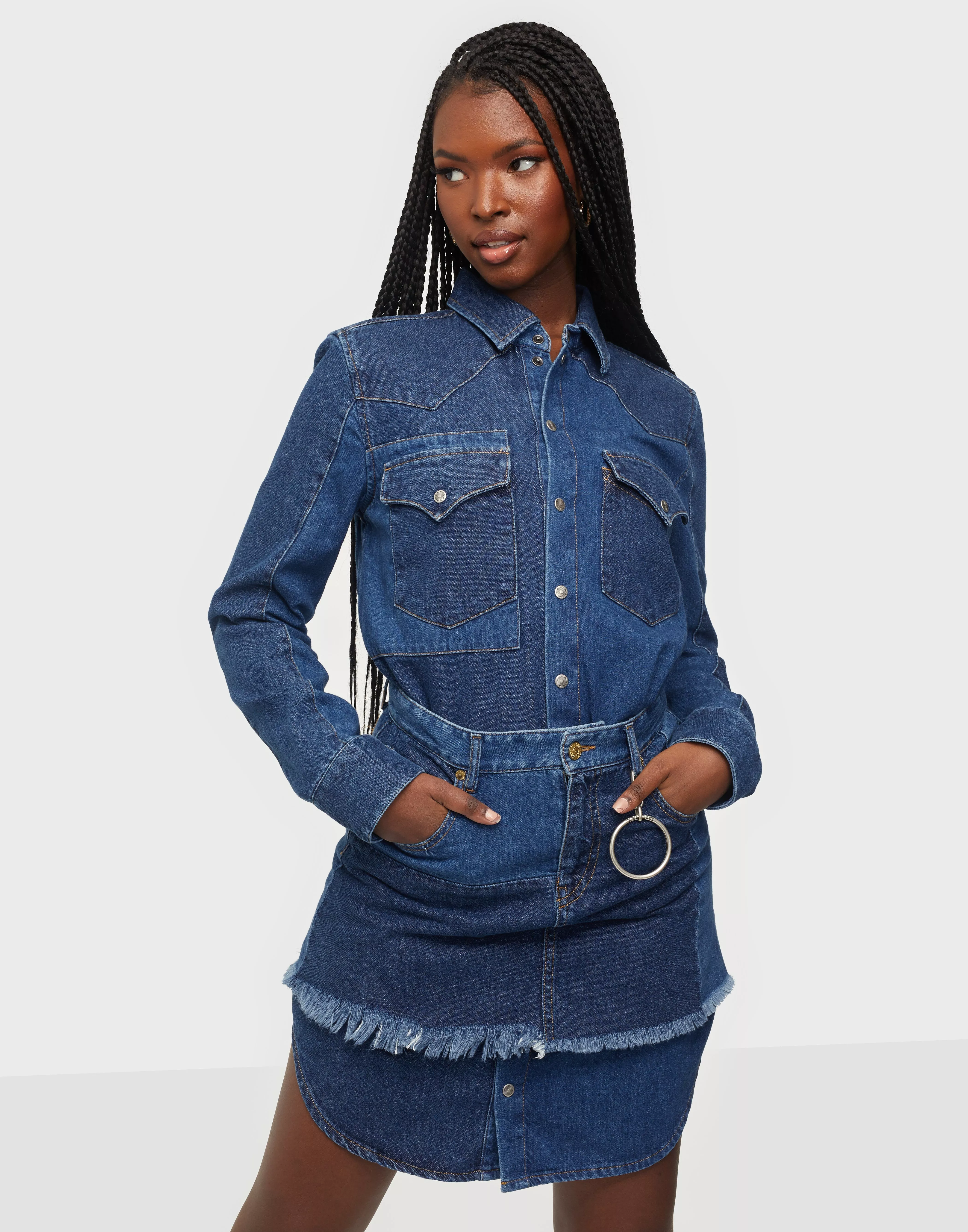 Diesel denim shirt dress with clearance skirt overlay