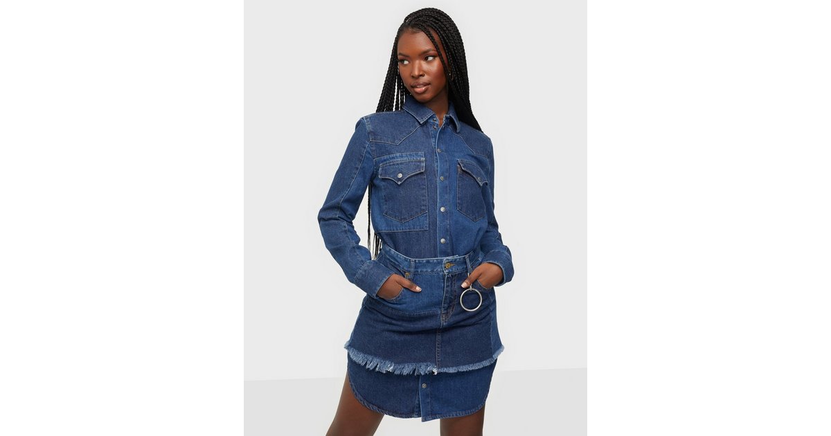 Diesel denim shirt outlet dress with skirt overlay