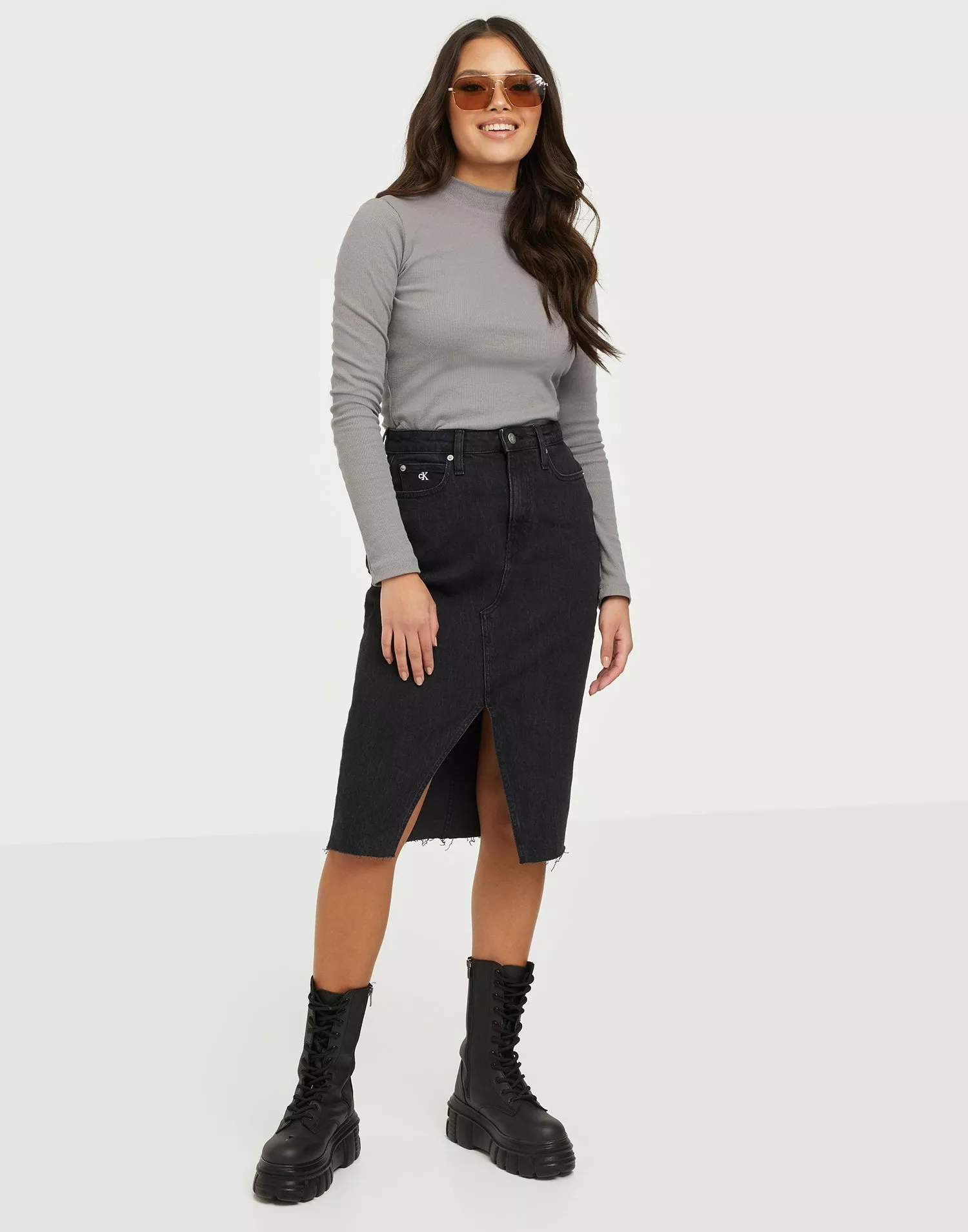 Calvin klein hotsell denim midi skirt