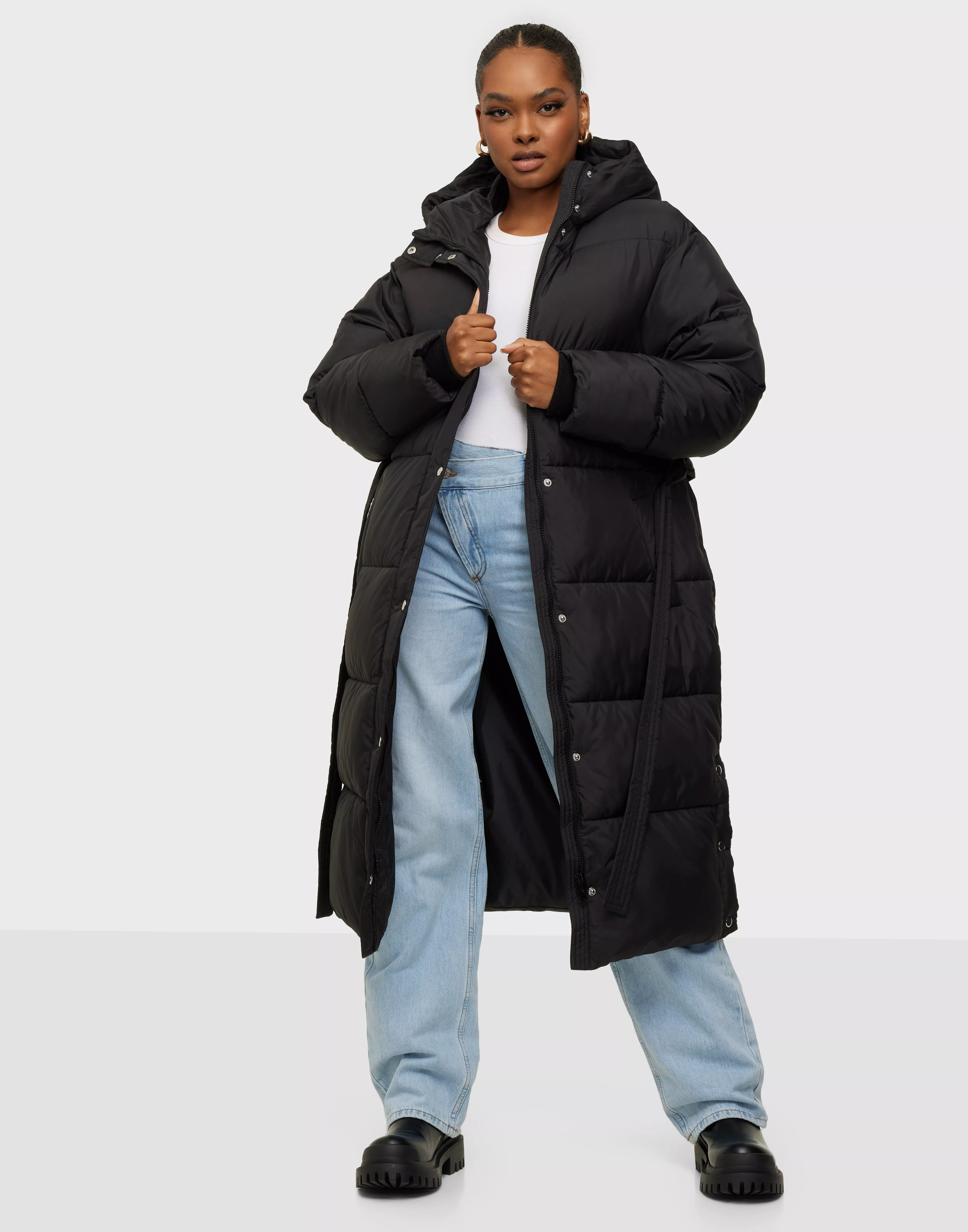 Lovedrobe Women's Plus Size Coat Ladies Winter Jackets Puffed with Pockets  Hood Faux Fur Cuffed Long Quilted Curve