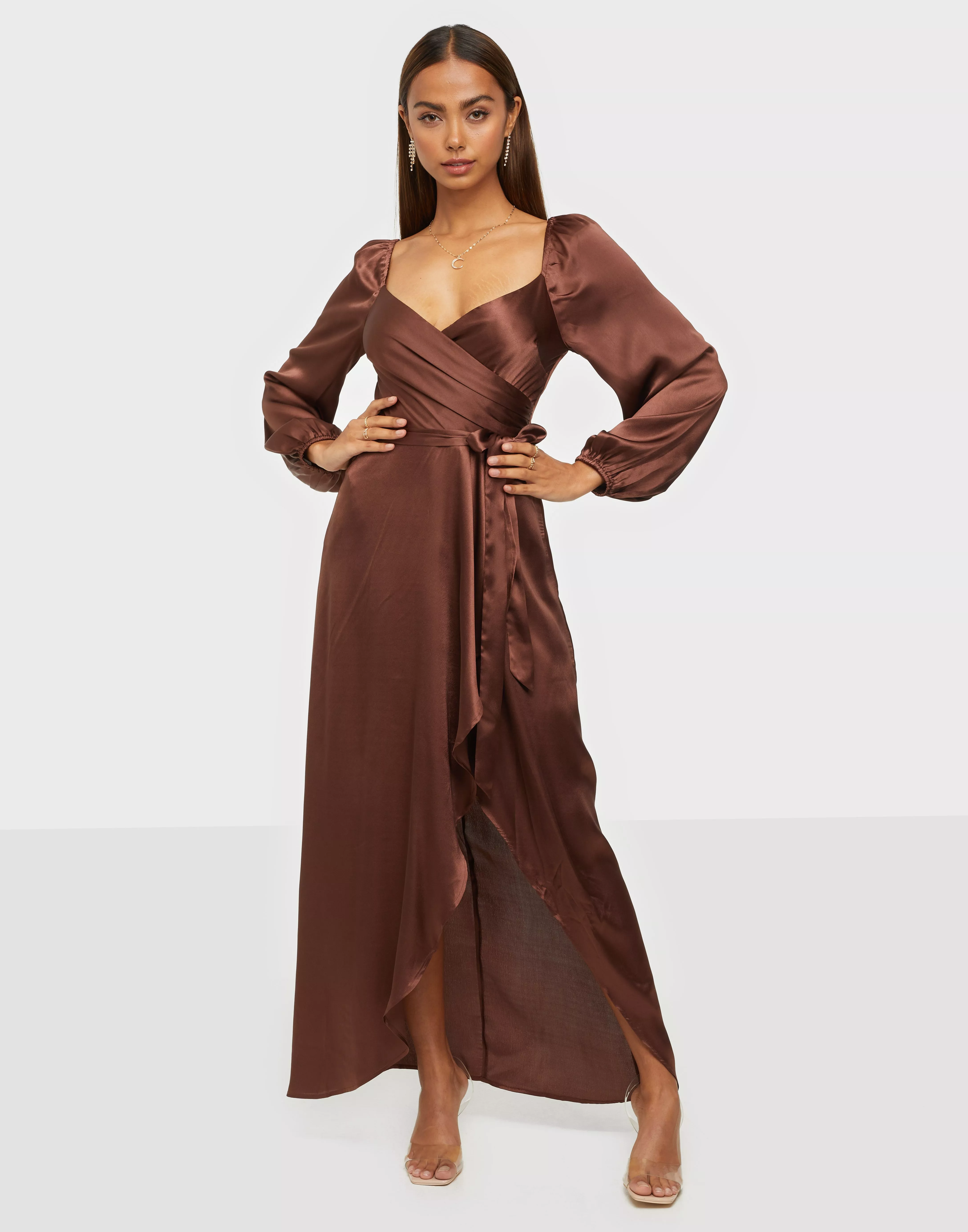 Brown cheap wrap dress