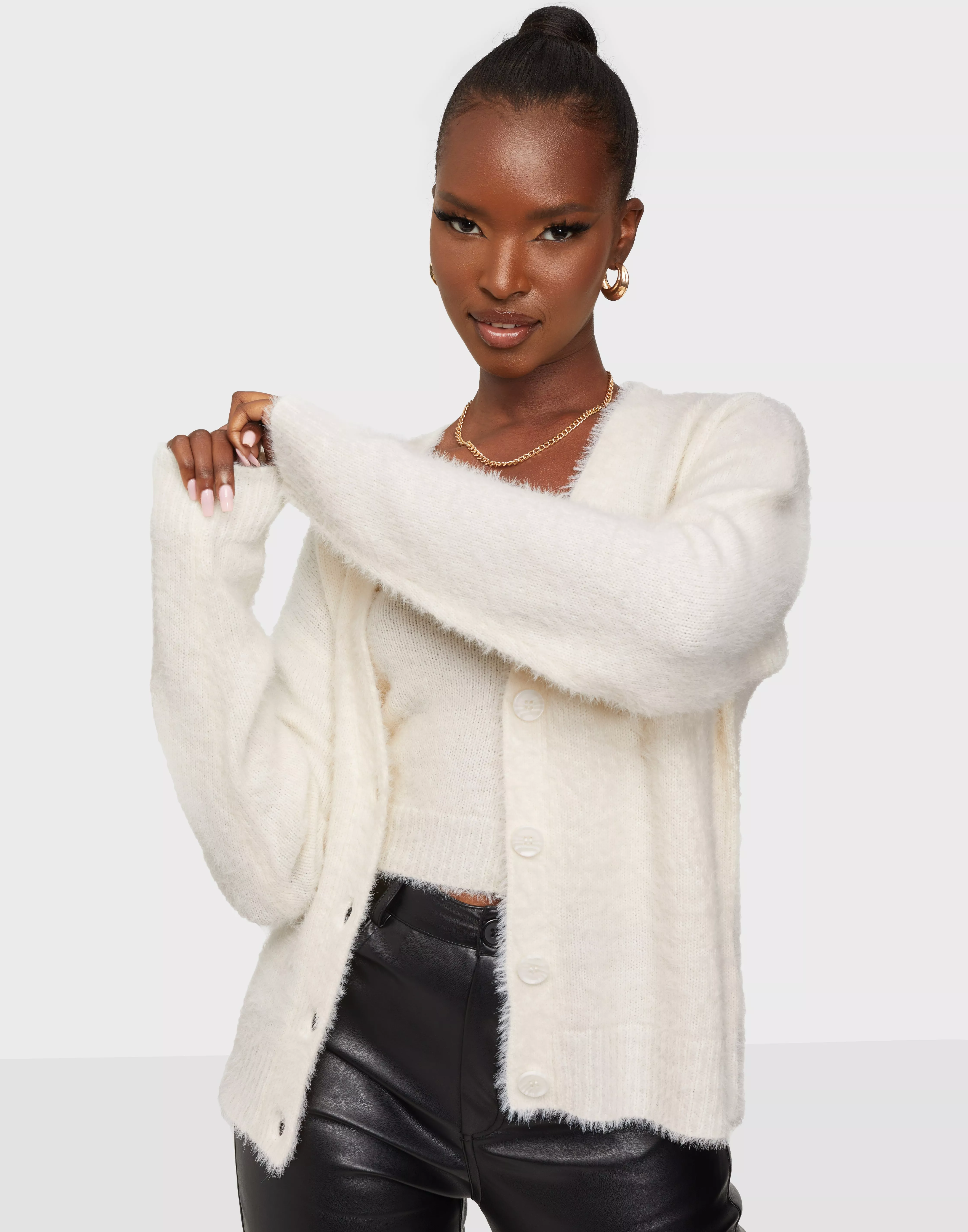 White faux fur shop cardigan