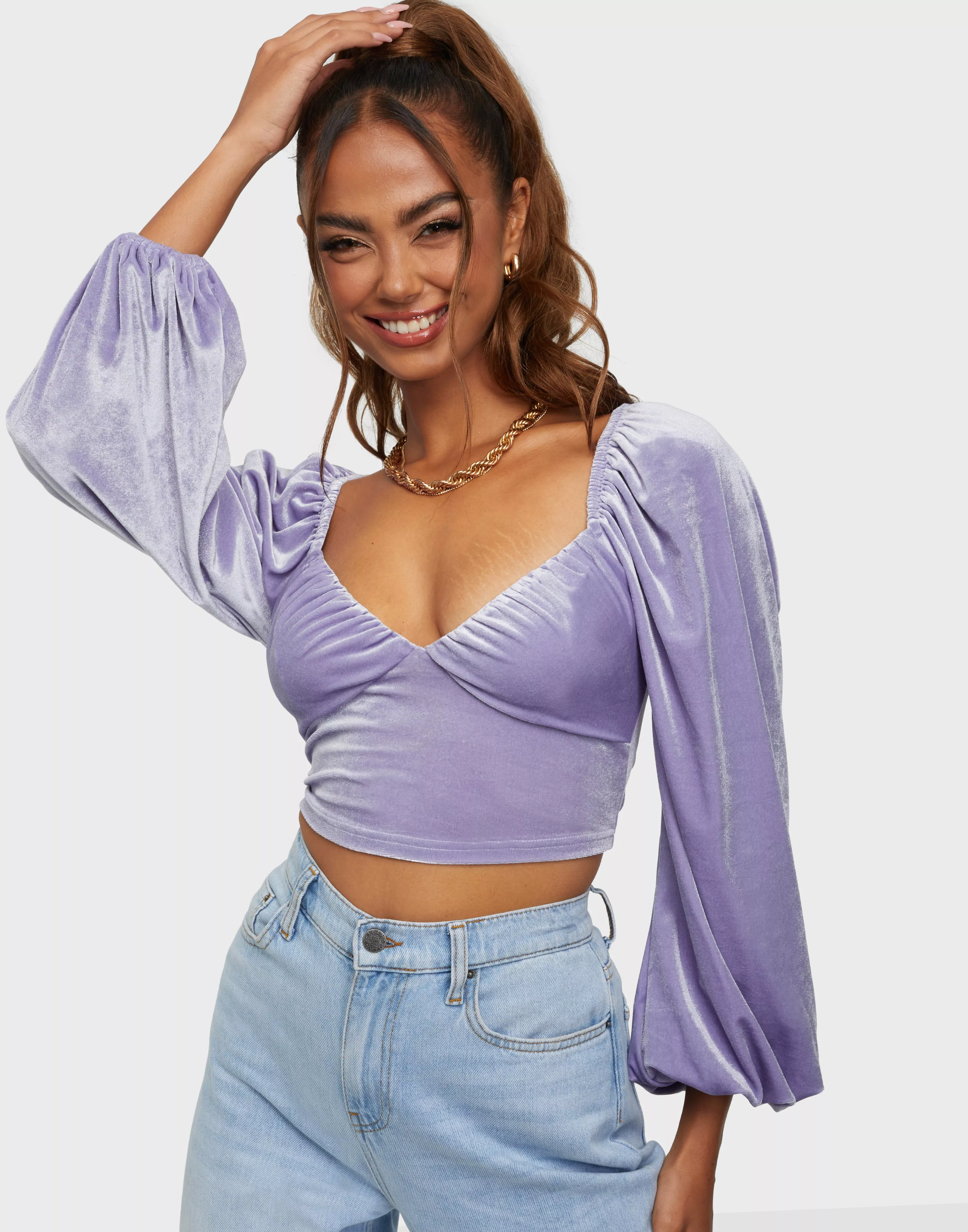 Buy Nelly Ruched Up Velvet Blouse - Purple | Nelly.com