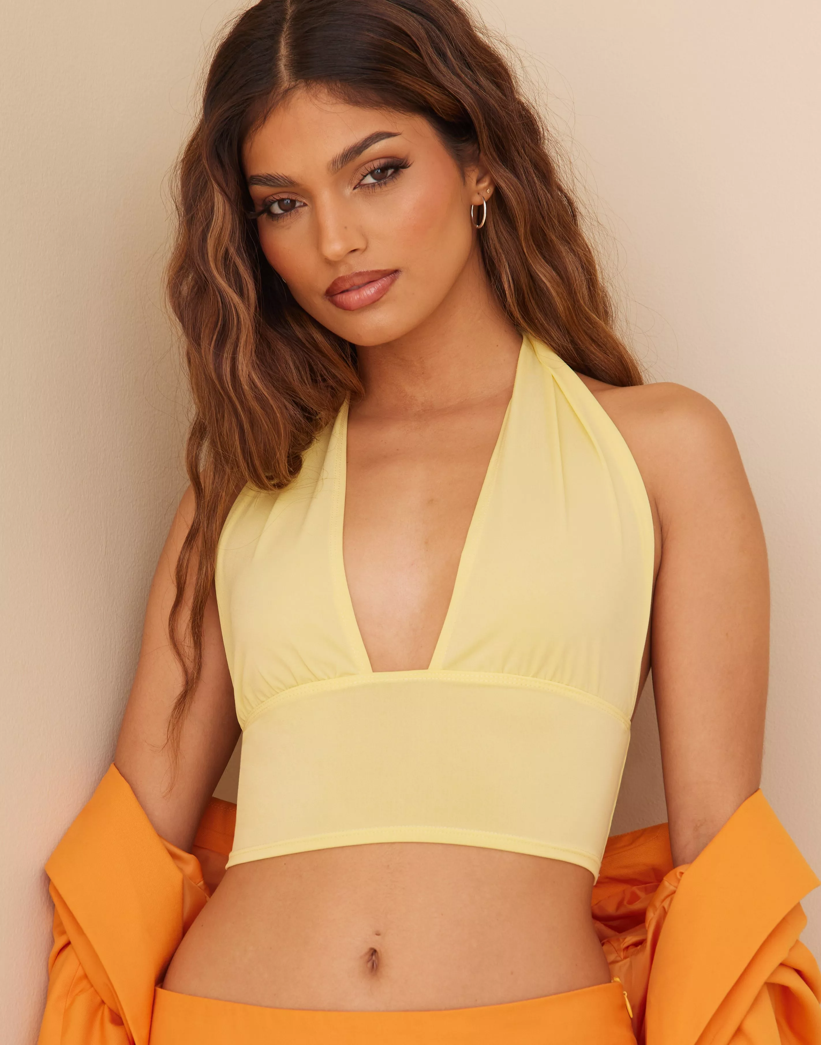 Yellow halter neck hot sale top