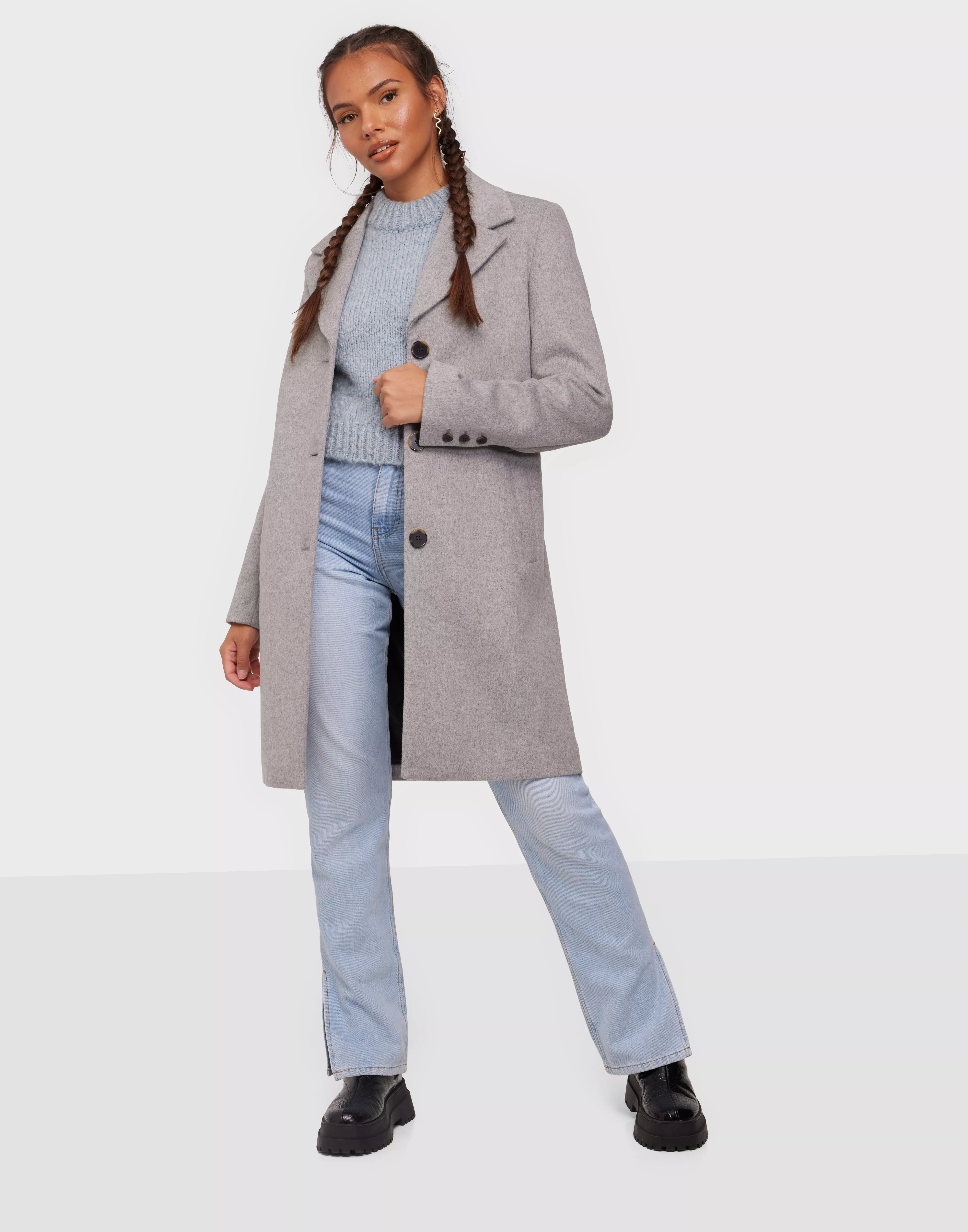 Køb Selected Femme SLFNEW SASJA WOOL COAT B - Light Grey Melange | Nelly.com