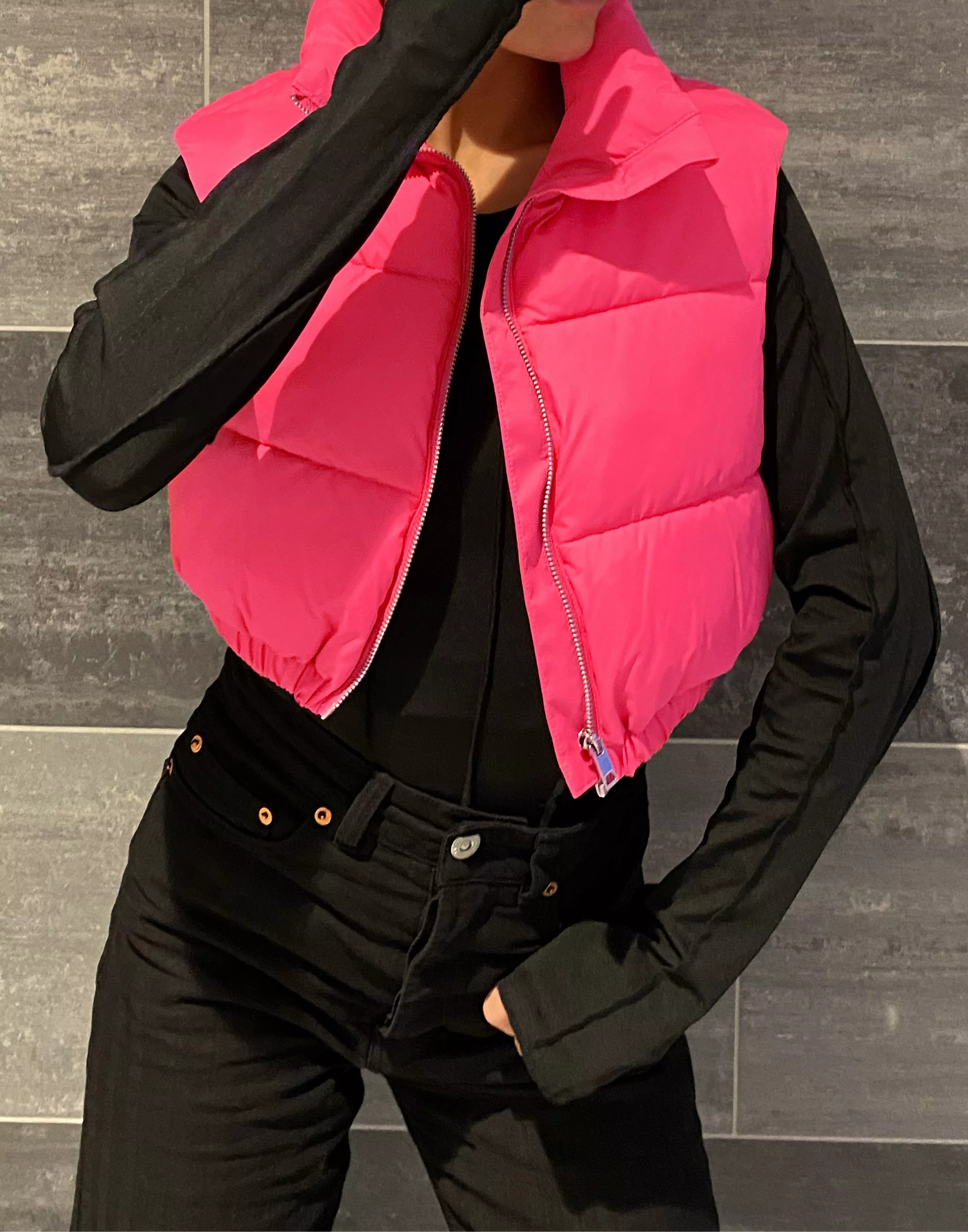 Crop Puffer Vest - Hot Pink – Mays Street Boutique