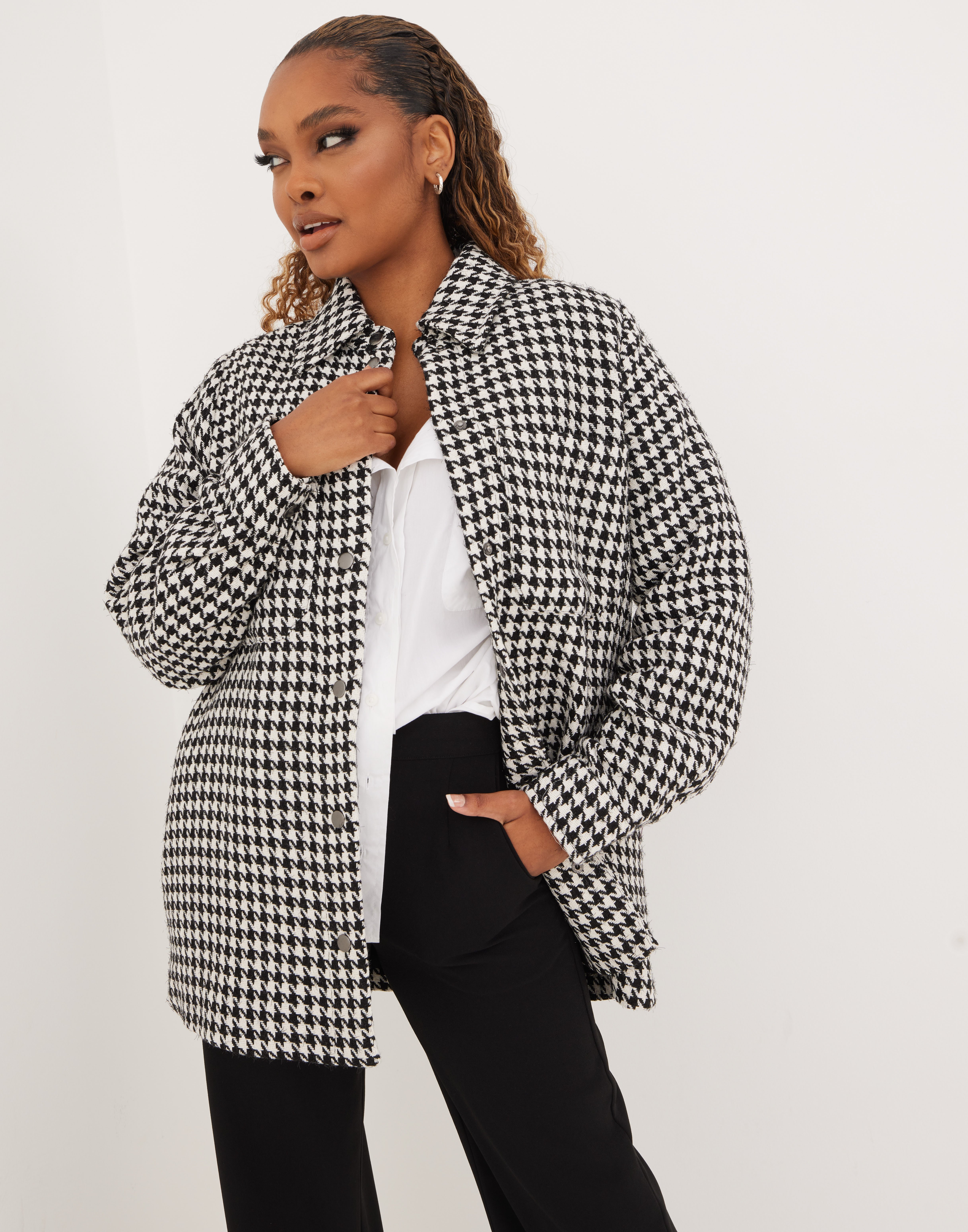 plus size houndstooth coat