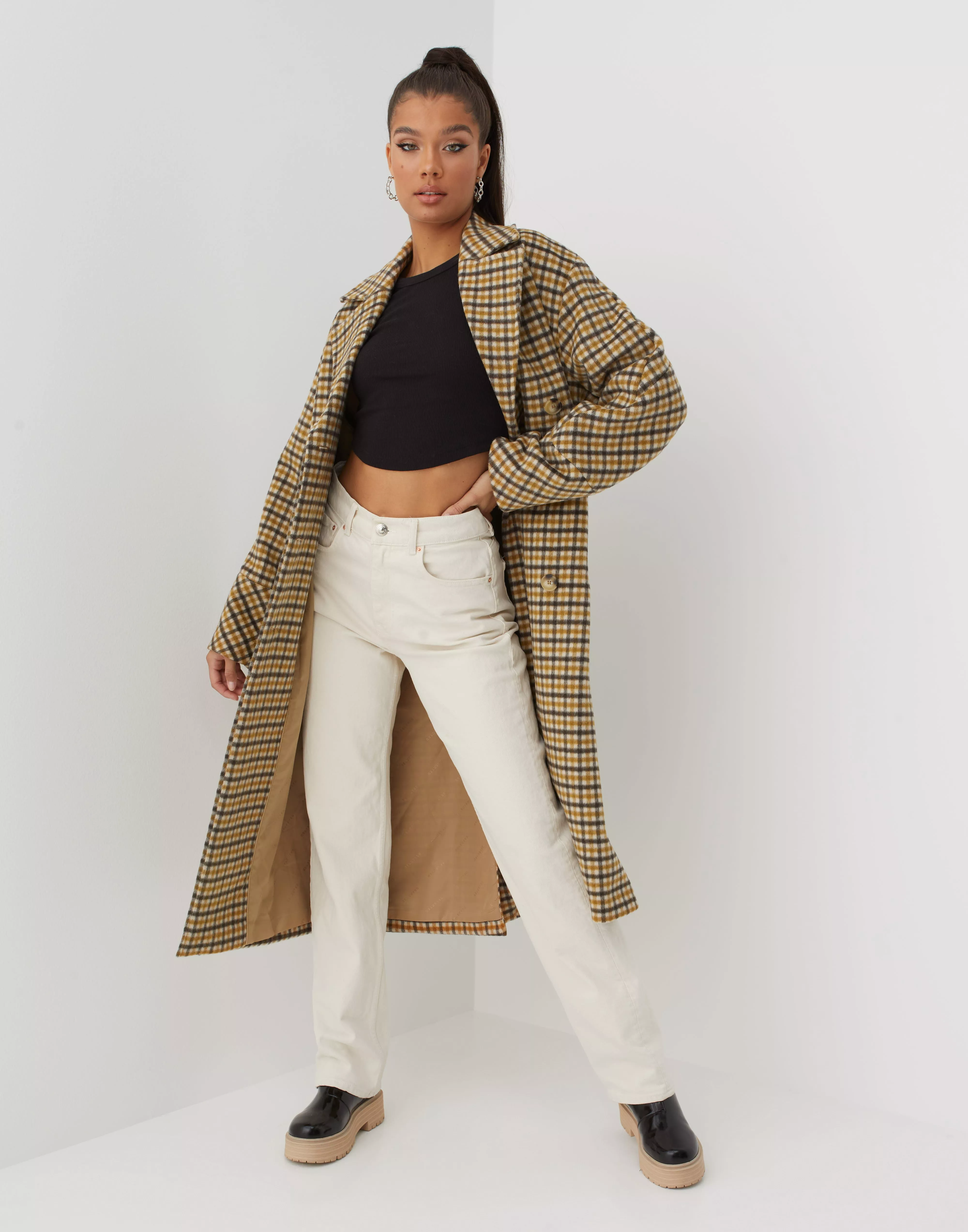 Selected femme check shop wool wrap coat