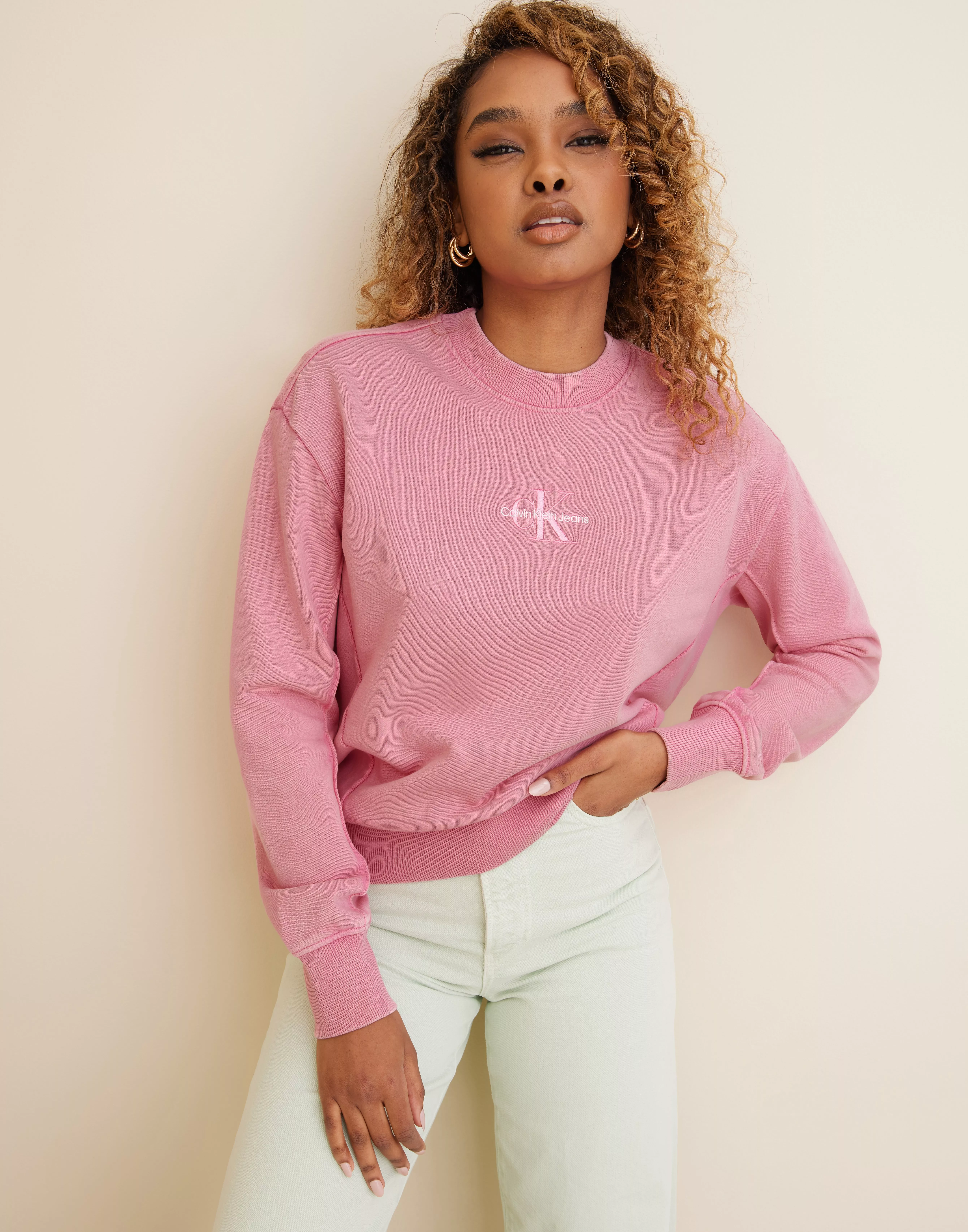 Buy Calvin Klein Jeans MONOGRAM LOGO WASHED CREW NECK - Pink