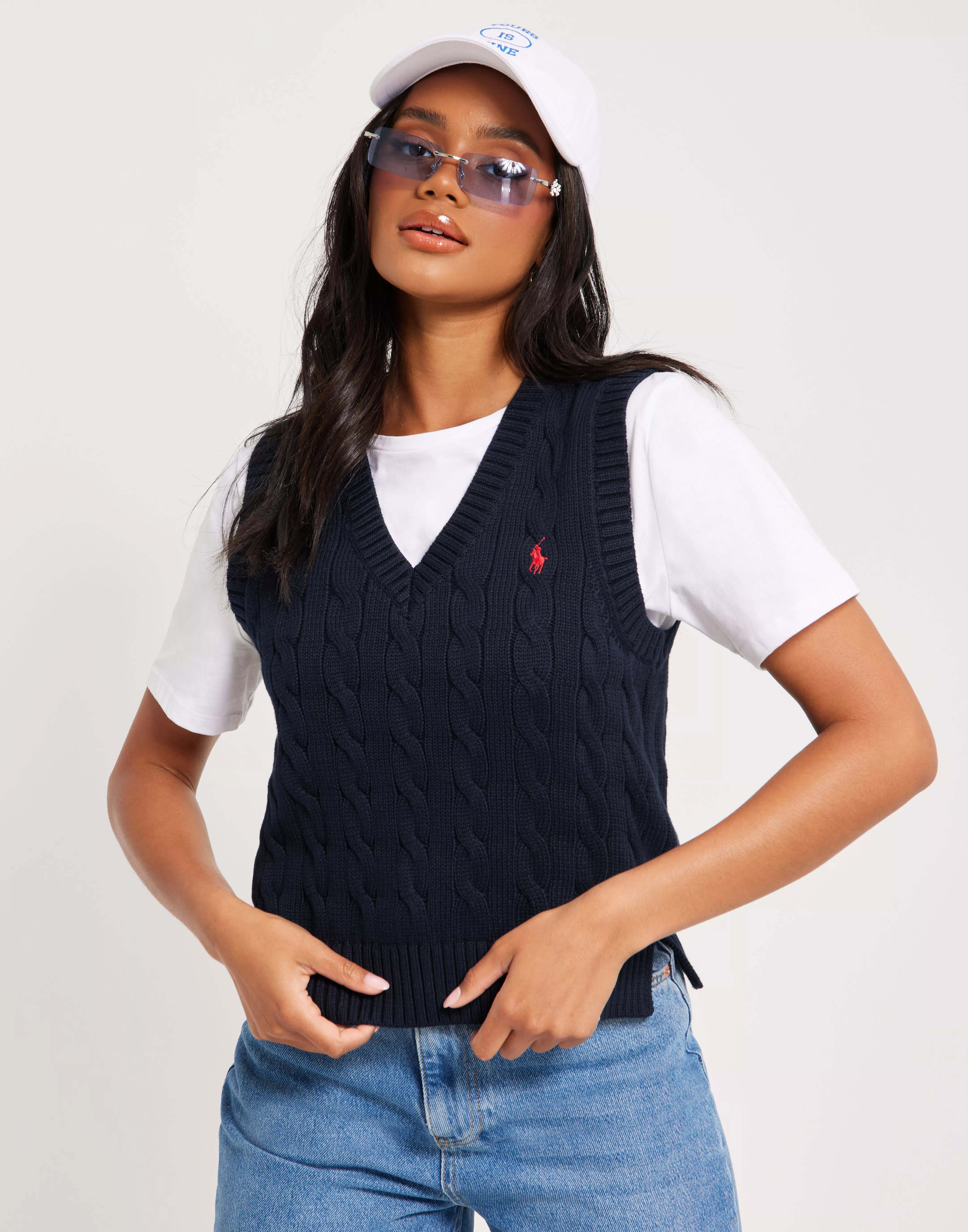 Buy Polo Ralph Lauren Cable-Knit Cotton Sleeveless Sweater - Navy |  